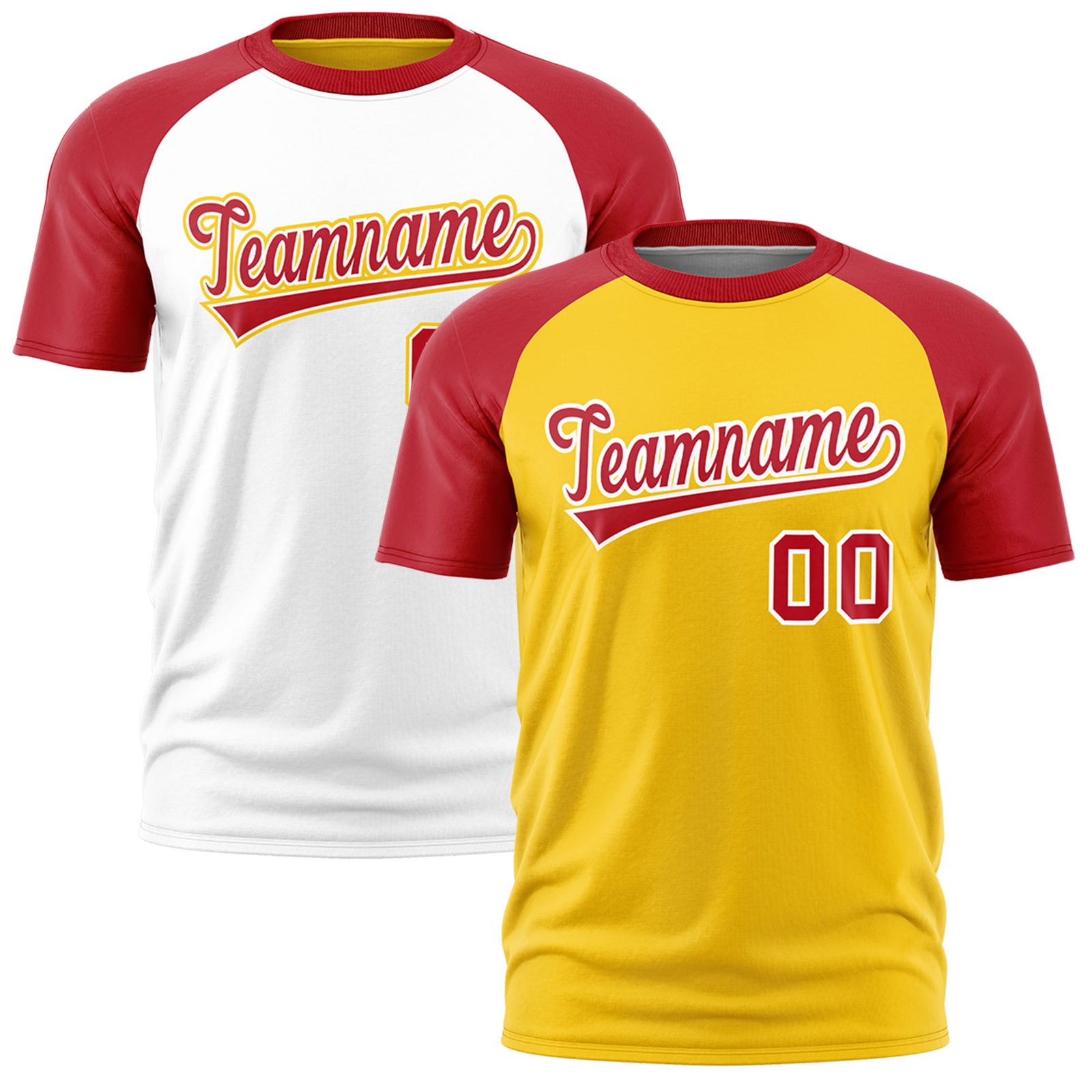 Custom Gold Red White Reversible Raglan Sleeves Moisture-Wicking T-shirt| KXKSHOP