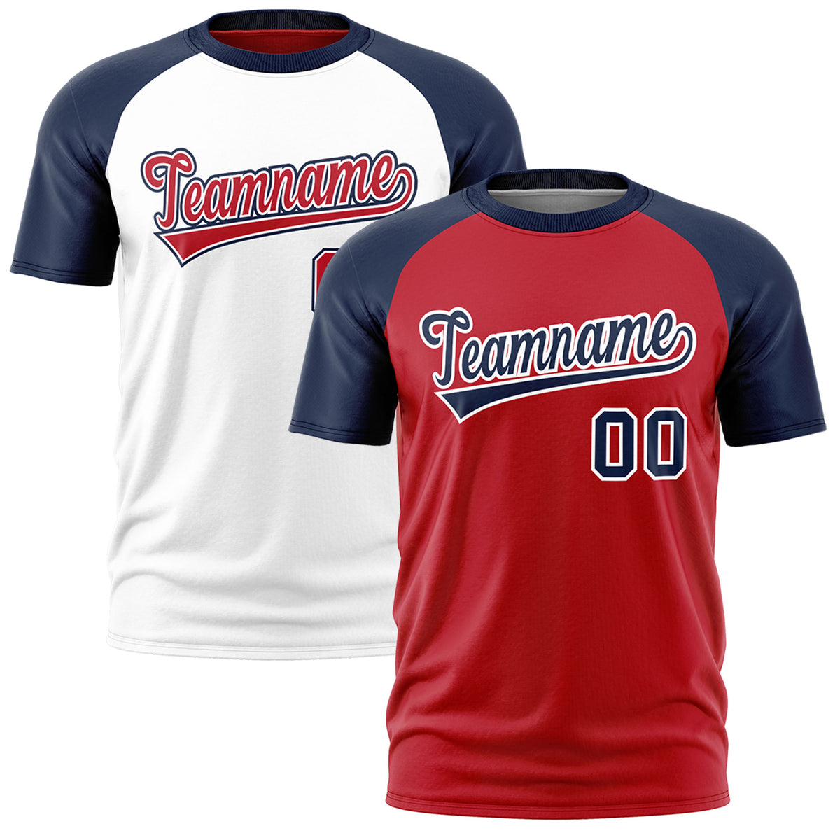 Custom Red Navy White Reversible Raglan Sleeves Quick Dry T-shirt| KXKSHOP