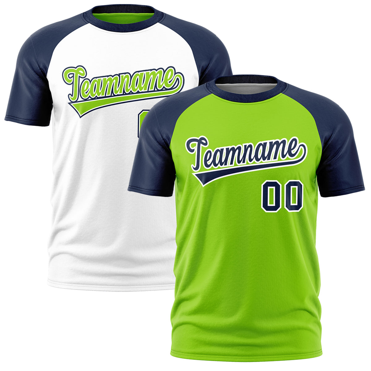 Custom Neon Green Navy White Reversible Raglan Sleeves Moisture-Wicking T-shirt| KXKSHOP