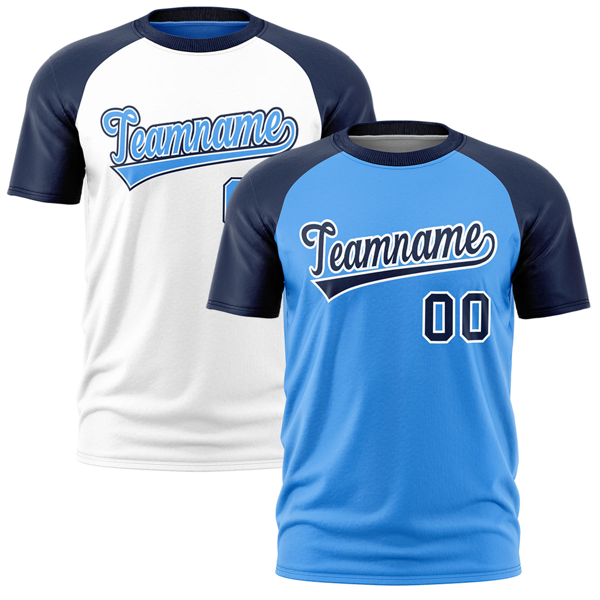 Custom Powder Blue Navy White Reversible Raglan Sleeves Quick Dry T-shirt| KXKSHOP