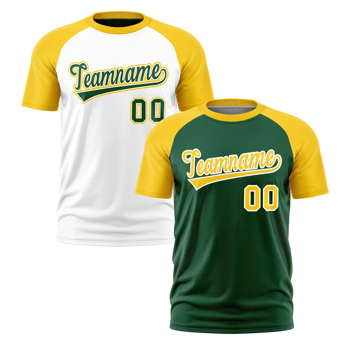 Custom Dark Green White Gold Reversible Raglan Sleeves Moisture-Wicking T-shirt| KXKSHOP