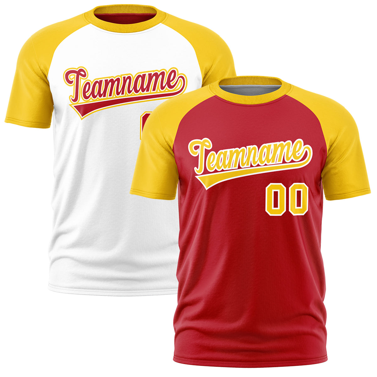 Custom Red Gold White Reversible Raglan Sleeves Moisture-Wicking T-shirt| KXKSHOP