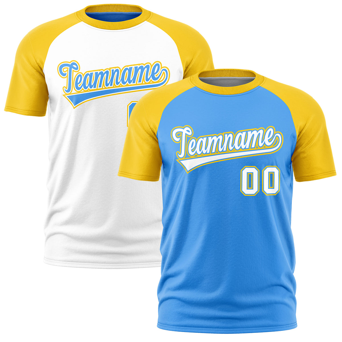 Custom Powder Blue Gold White Reversible Raglan Sleeves Moisture-Wicking T-shirt| KXKSHOP