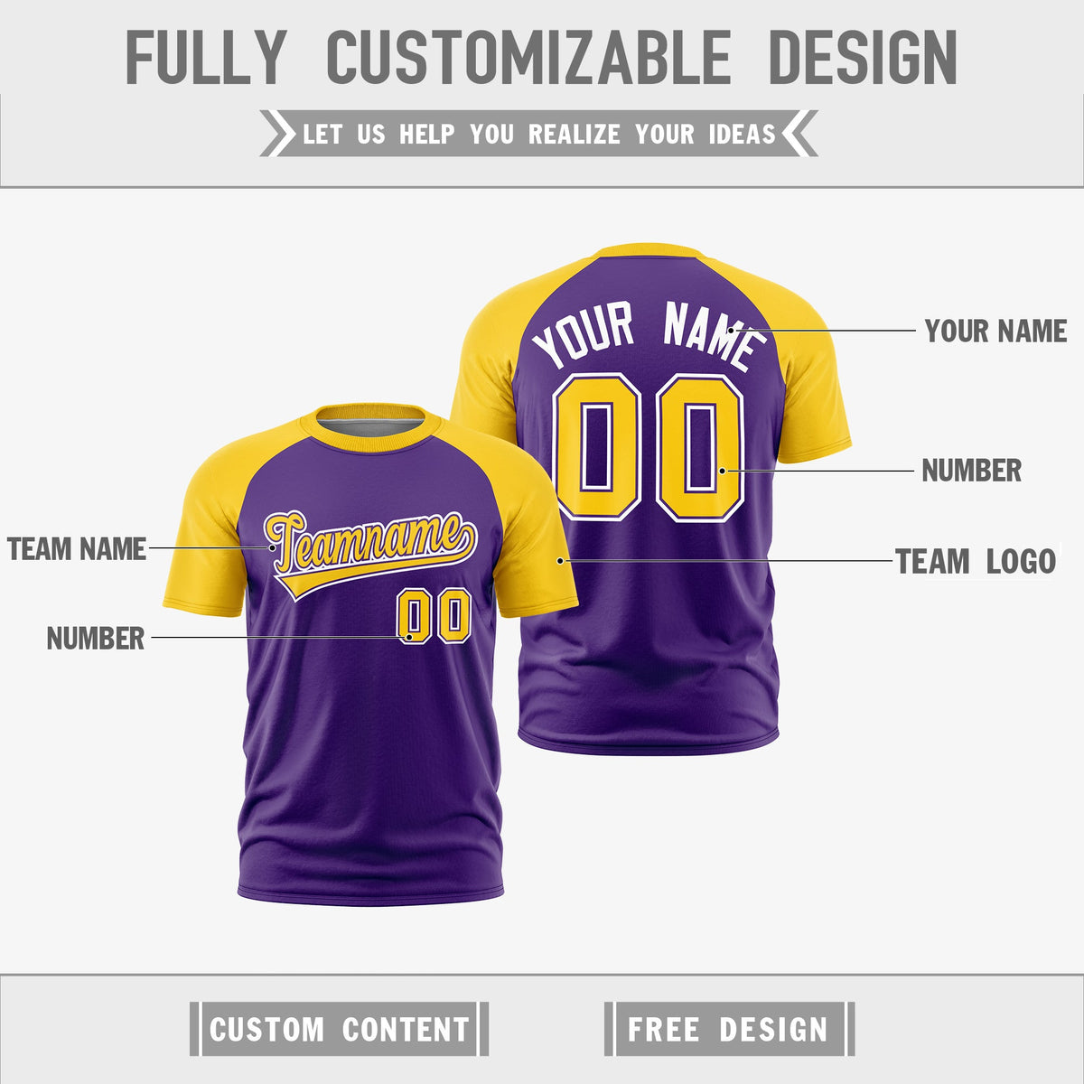 Custom Purple Gold White Reversible Raglan Sleeves Quick Dry T-shirt| KXKSHOP