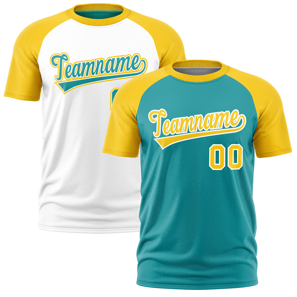 Custom Aqua Gold White Reversible Raglan Sleeves Moisture-Wicking T-shirt| KXKSHOP