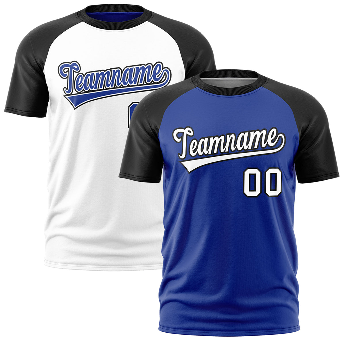 Custom Royal Blue Black White Reversible Raglan Sleeves Moisture-Wicking T-shirt| KXKSHOP