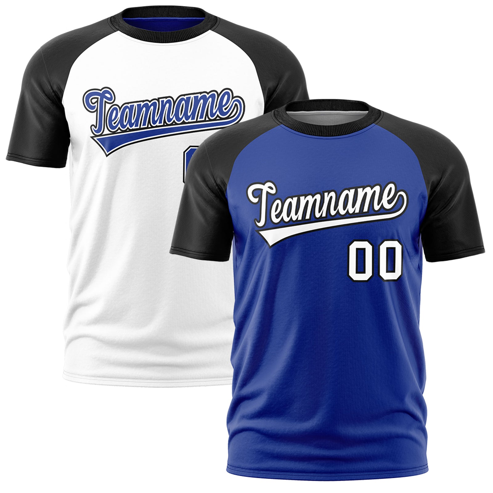Custom Royal Blue Black White Reversible Raglan Sleeves Moisture-Wicking T-shirt| KXKSHOP