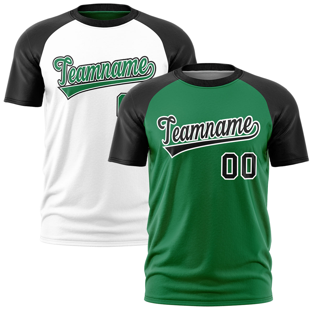 Custom Kelly Green Black White Reversible Raglan Sleeves Quick Dry T-shirt| KXKSHOP