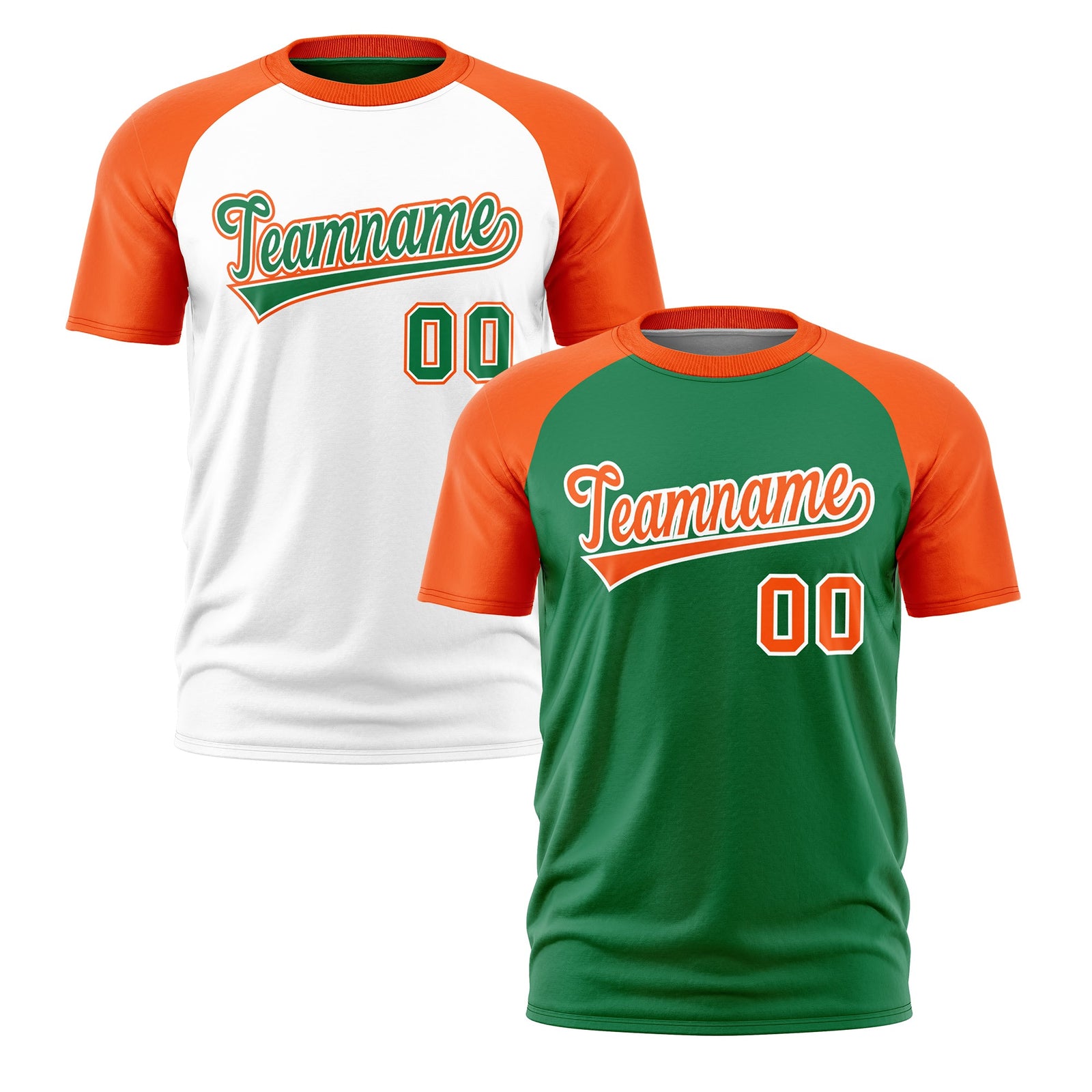 Custom Kelly Green Orange White Reversible Raglan Sleeves Quick Dry T-shirt| KXKSHOP