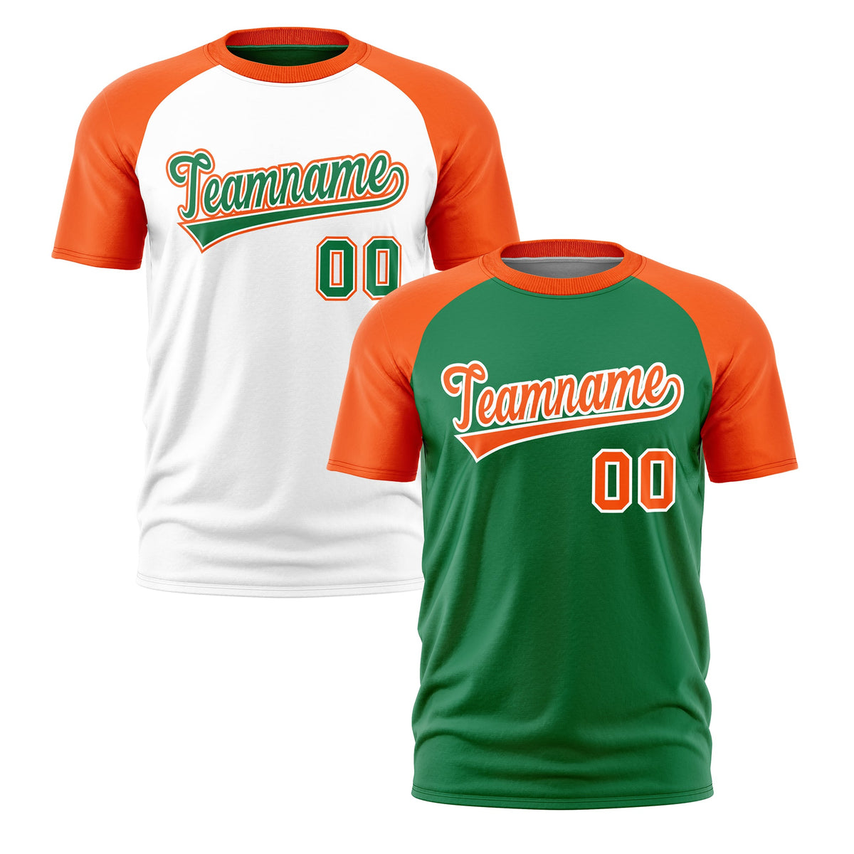 Custom Kelly Green Orange White Reversible Raglan Sleeves Quick Dry T-shirt| KXKSHOP