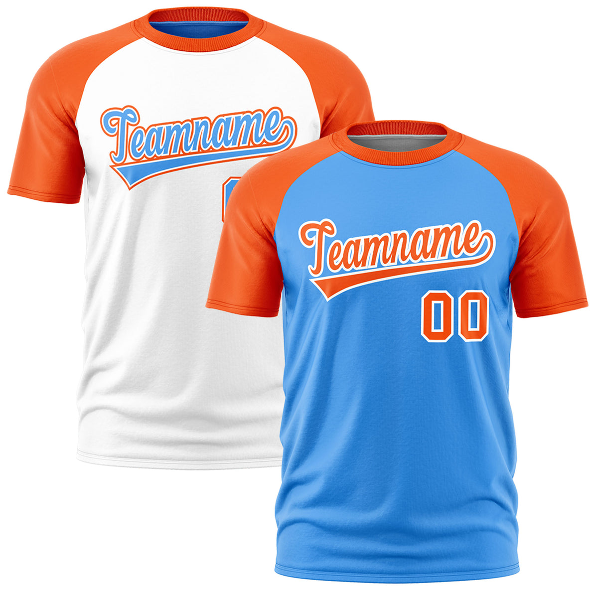 Custom Powder Blue Orange White Reversible Raglan Sleeves Moisture-Wicking T-shirt| KXKSHOP
