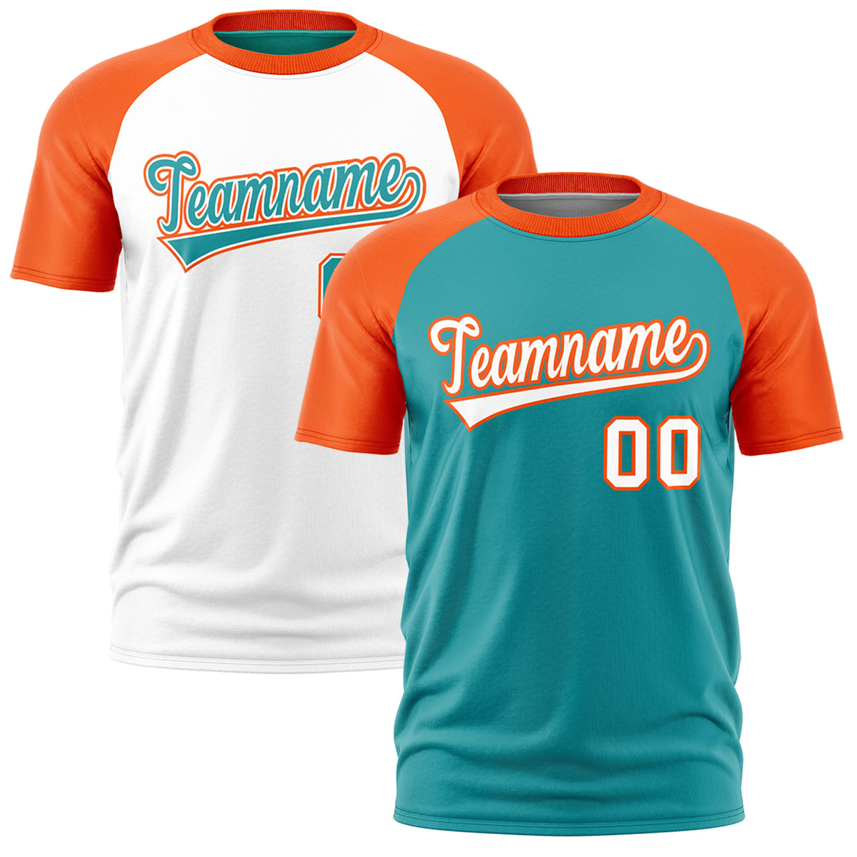 Custom Aqua Orange White Reversible Raglan Sleeves Quick Dry T-shirt| KXKSHOP
