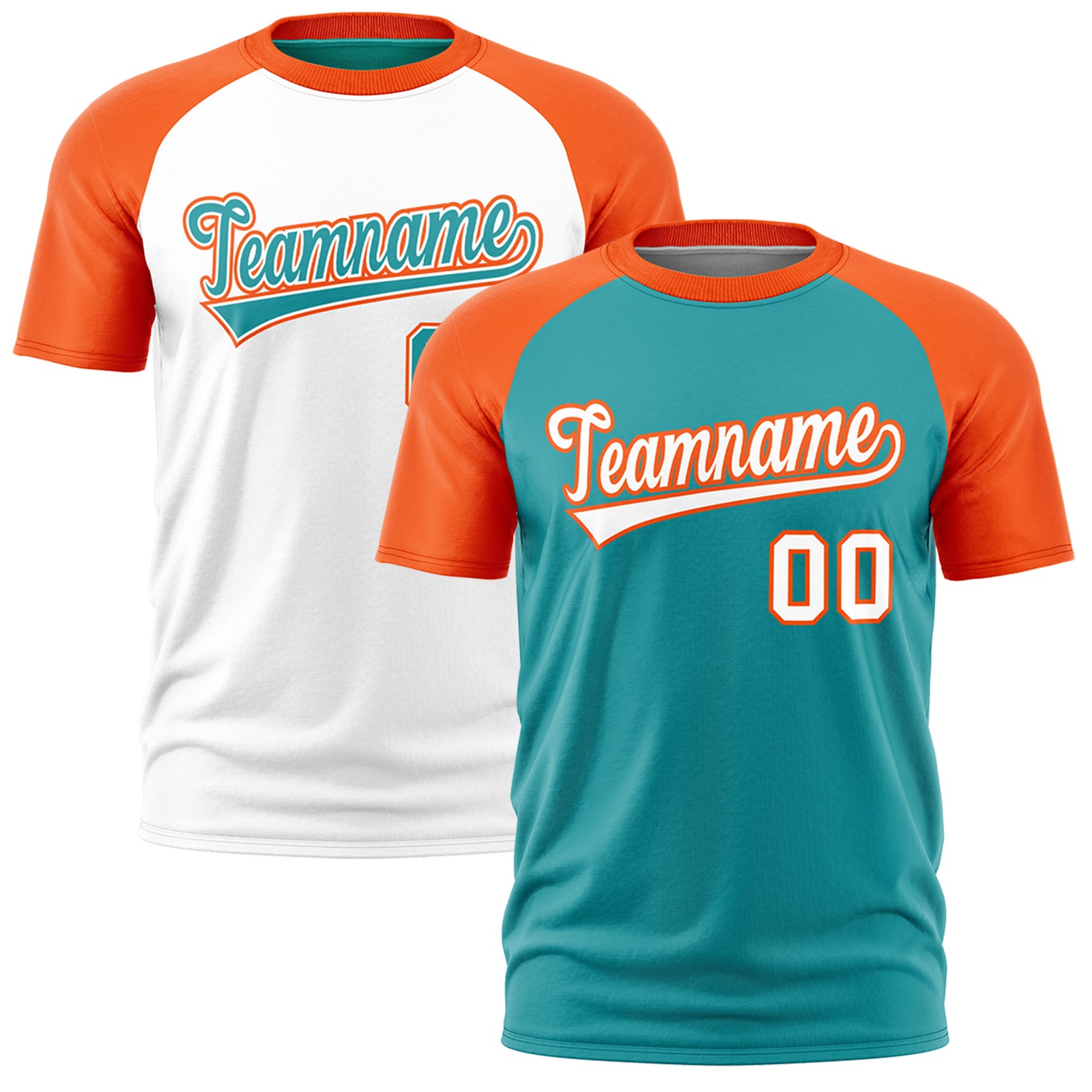 Custom Aqua Orange White Reversible Raglan Sleeves Quick Dry T-shirt| KXKSHOP