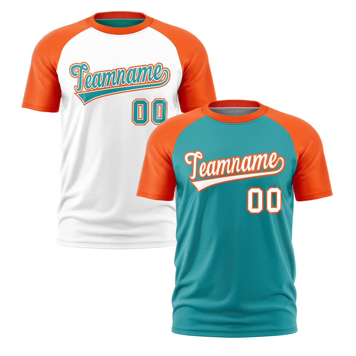 Custom Aqua Orange White Reversible Raglan Sleeves Quick Dry T-shirt| KXKSHOP