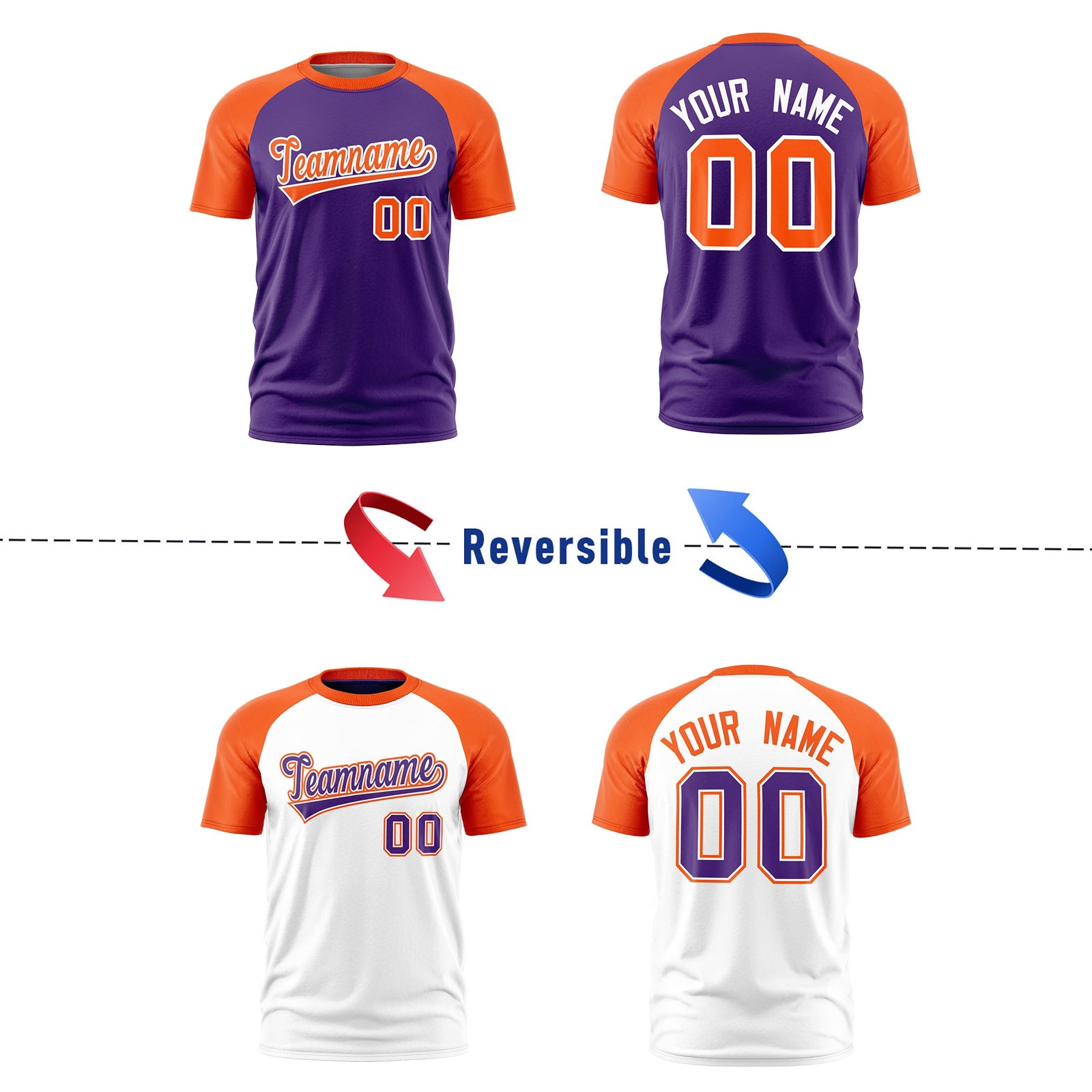 Custom Purple Orange White Reversible Raglan Sleeves Moisture-Wicking T-shirt| KXKSHOP