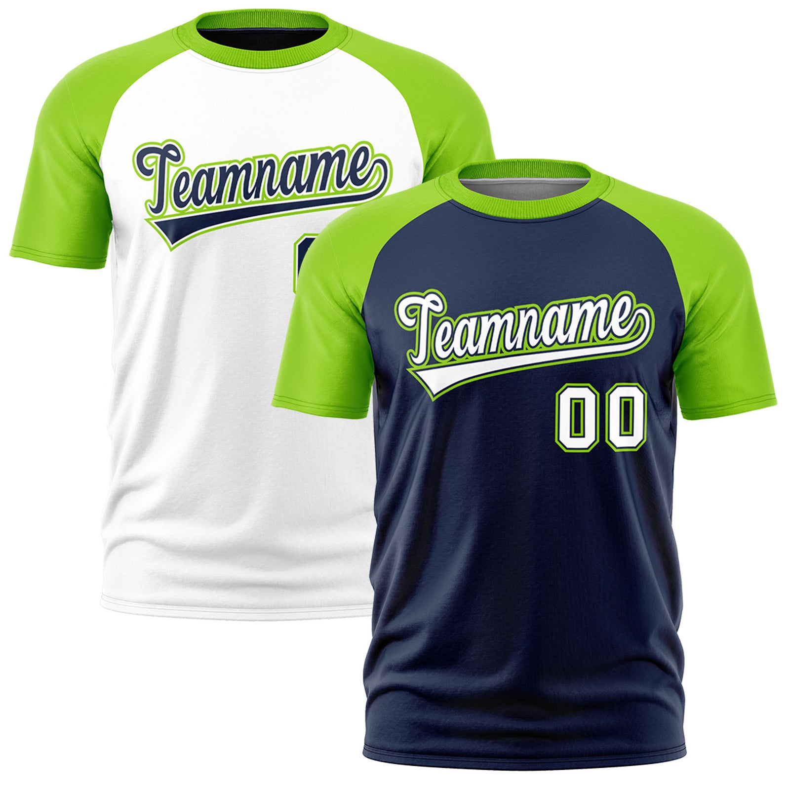 Custom Navy Neon Green White Reversible Raglan Sleeves Quick Dry T-shirt| KXKSHOP
