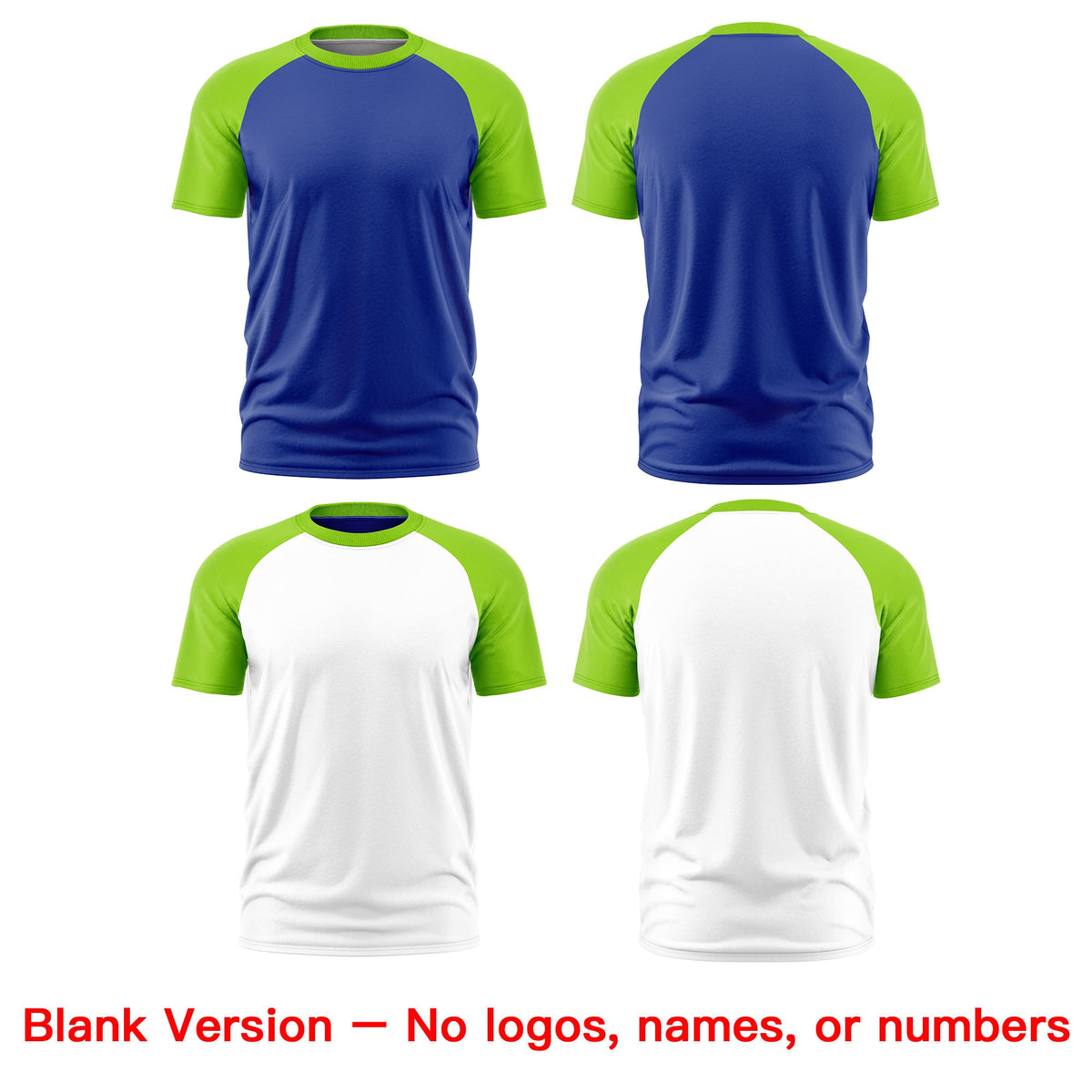 Custom Royal Blue Neon Green White Reversible Raglan Sleeves Moisture-Wicking T-shirt| KXKSHOP