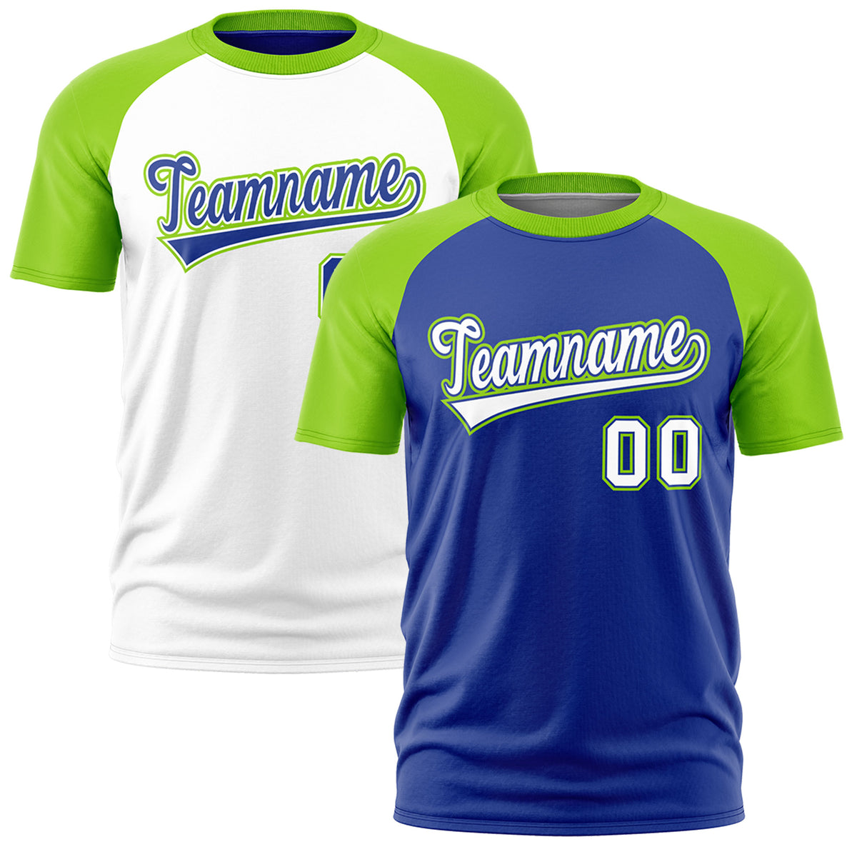 Custom Royal Blue Neon Green White Reversible Raglan Sleeves Moisture-Wicking T-shirt| KXKSHOP