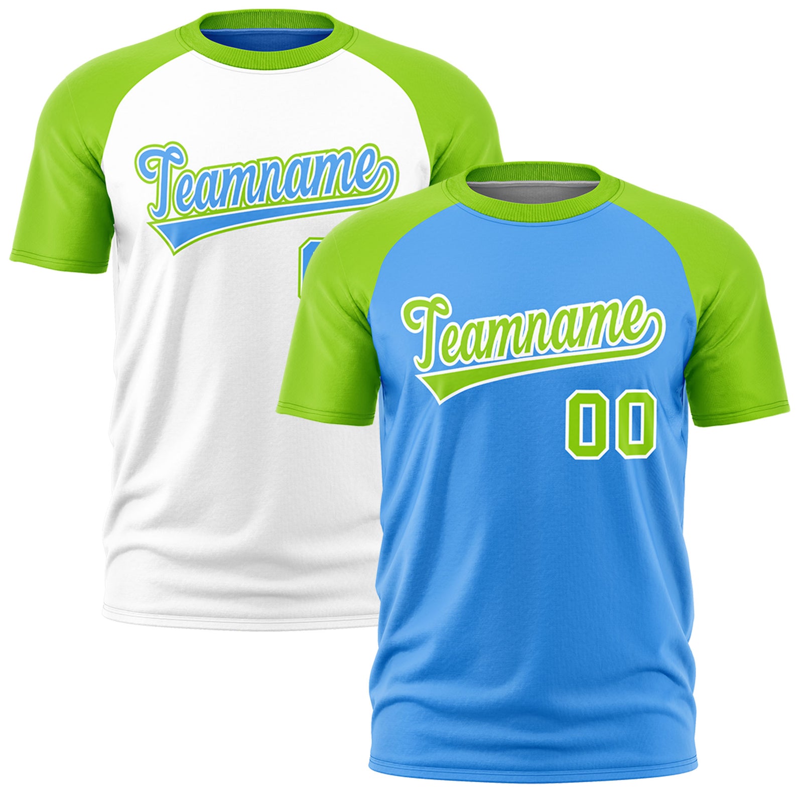 Custom Powder Blue Neon Green White Reversible Raglan Sleeves Quick Dry T-shirt| KXKSHOP