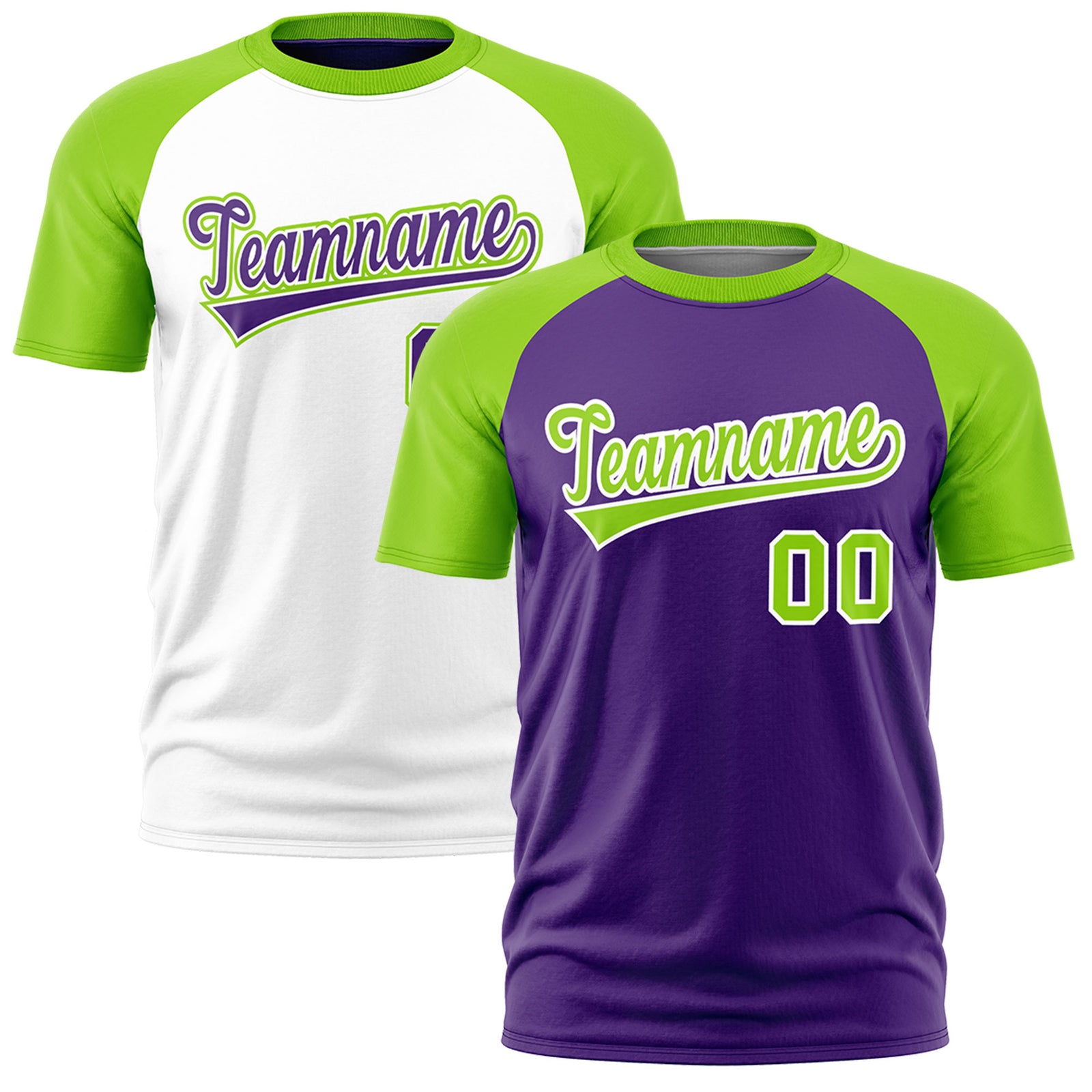 Custom Purple Neon Green White Reversible Raglan Sleeves Moisture-Wicking T-shirt| KXKSHOP