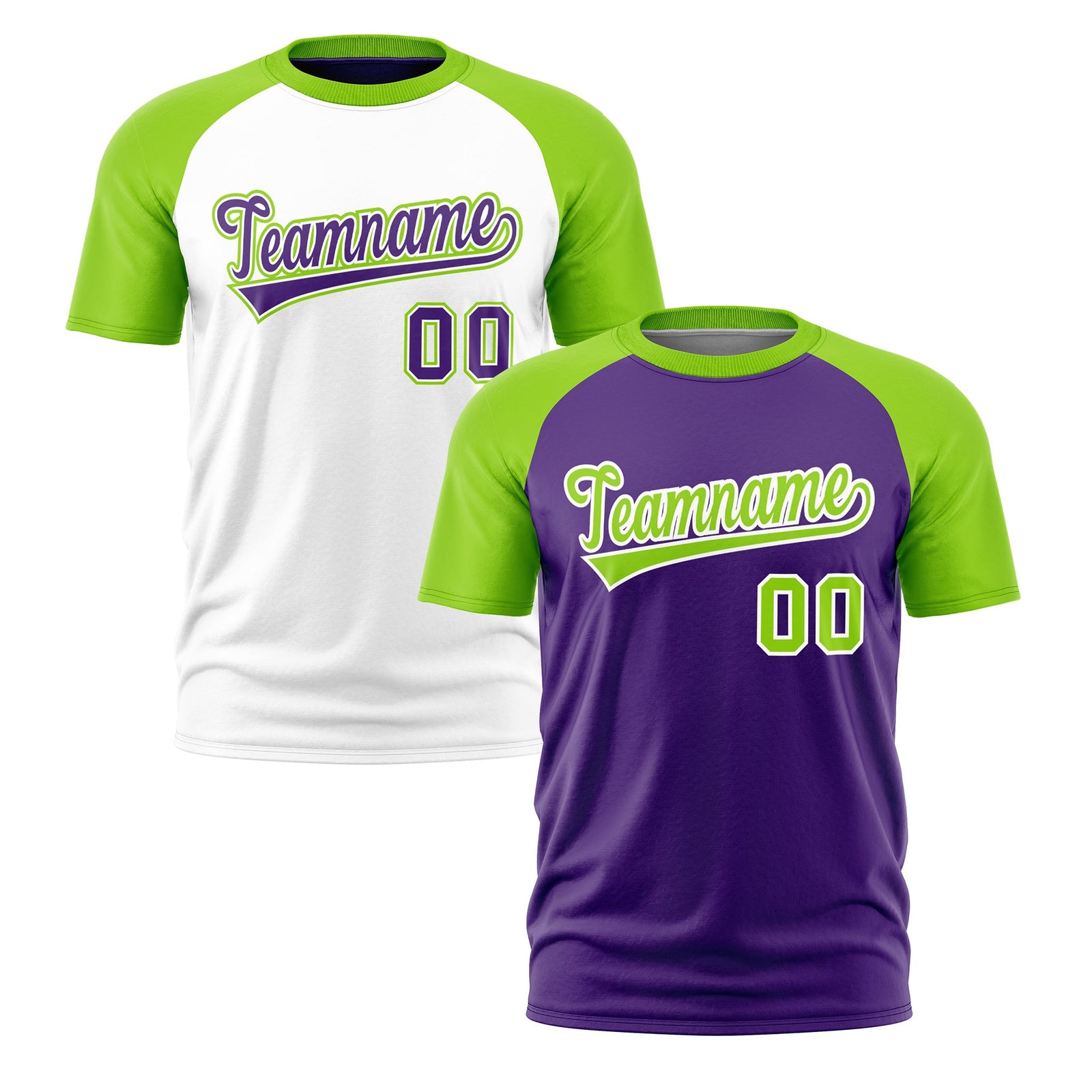Custom Purple Neon Green White Reversible Raglan Sleeves Moisture-Wicking T-shirt| KXKSHOP