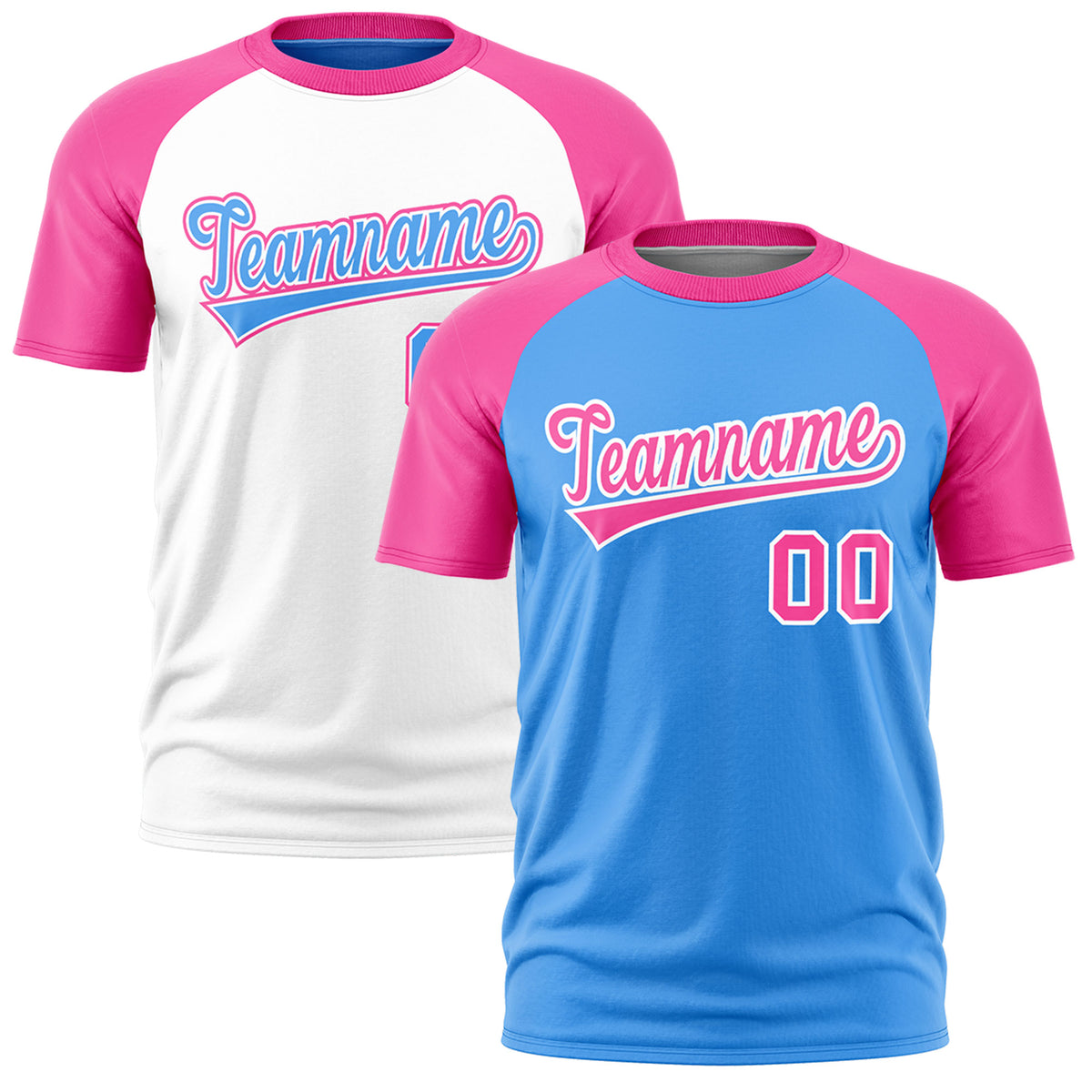 Custom Powder Blue Pink White Reversible Raglan Sleeves Quick Dry T-shirt| KXKSHOP
