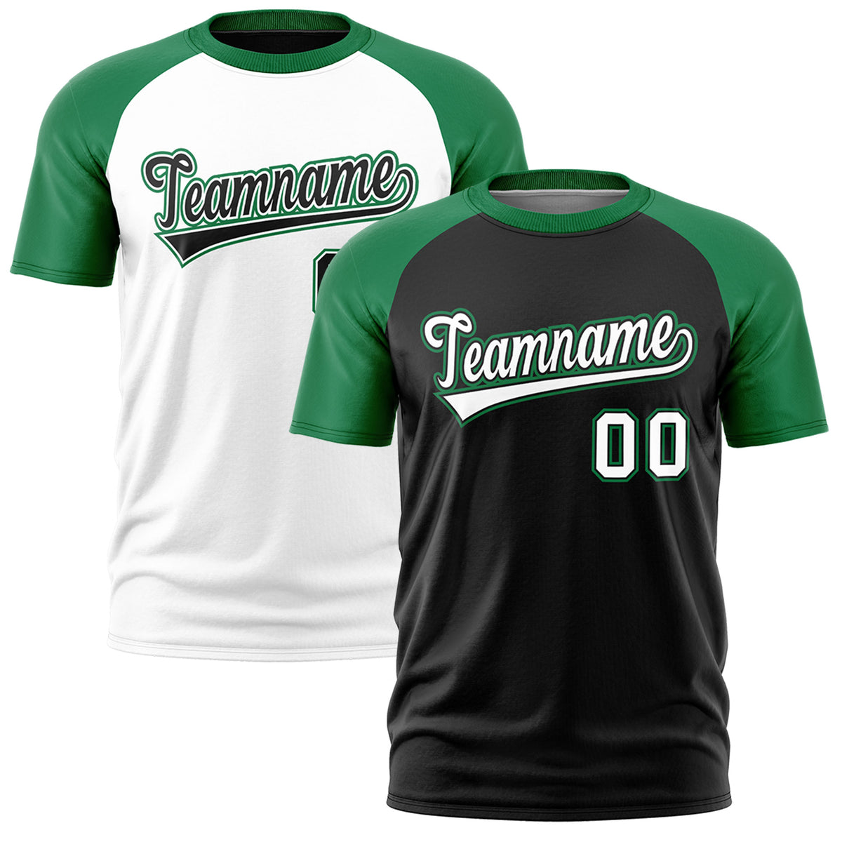 Custom Black Kelly Green White Reversible Raglan Sleeves Moisture-Wicking T-shirt| KXKSHOP