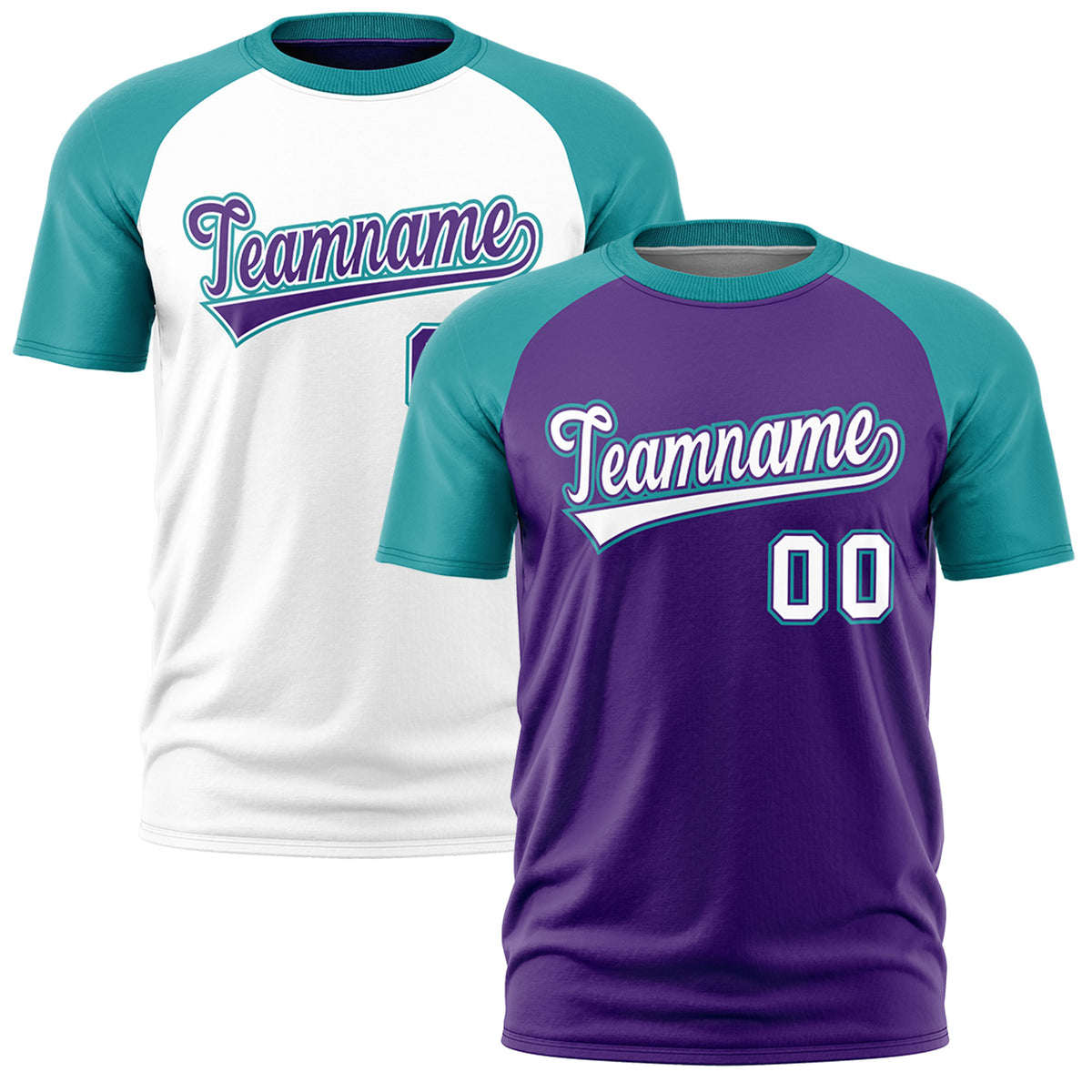 Custom Purple Teal White Reversible Raglan Sleeves Quick Dry T-shirt| KXKSHOP