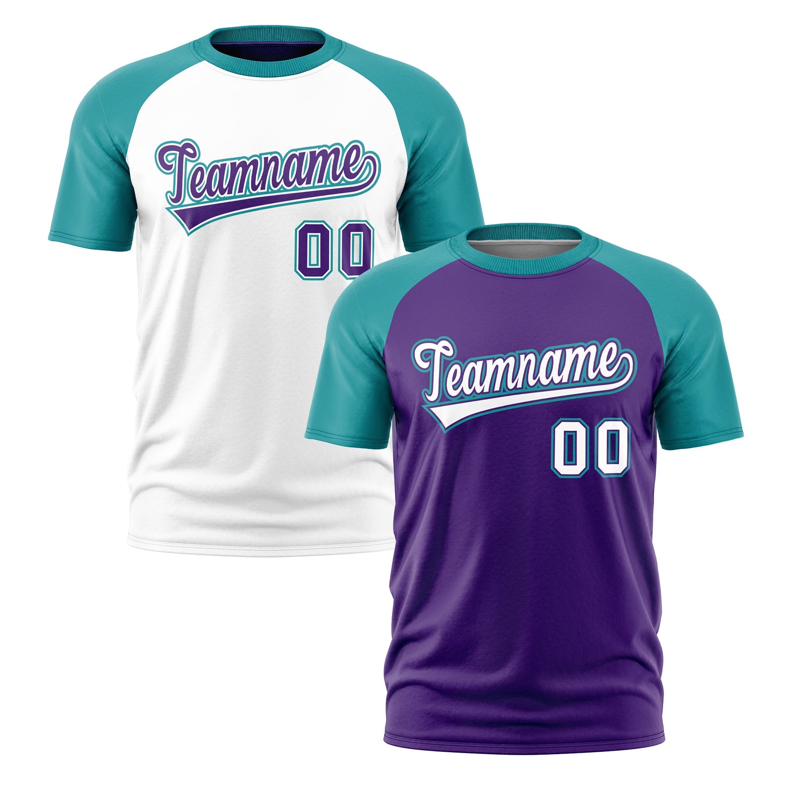 Custom Purple Teal White Reversible Raglan Sleeves Quick Dry T-shirt| KXKSHOP