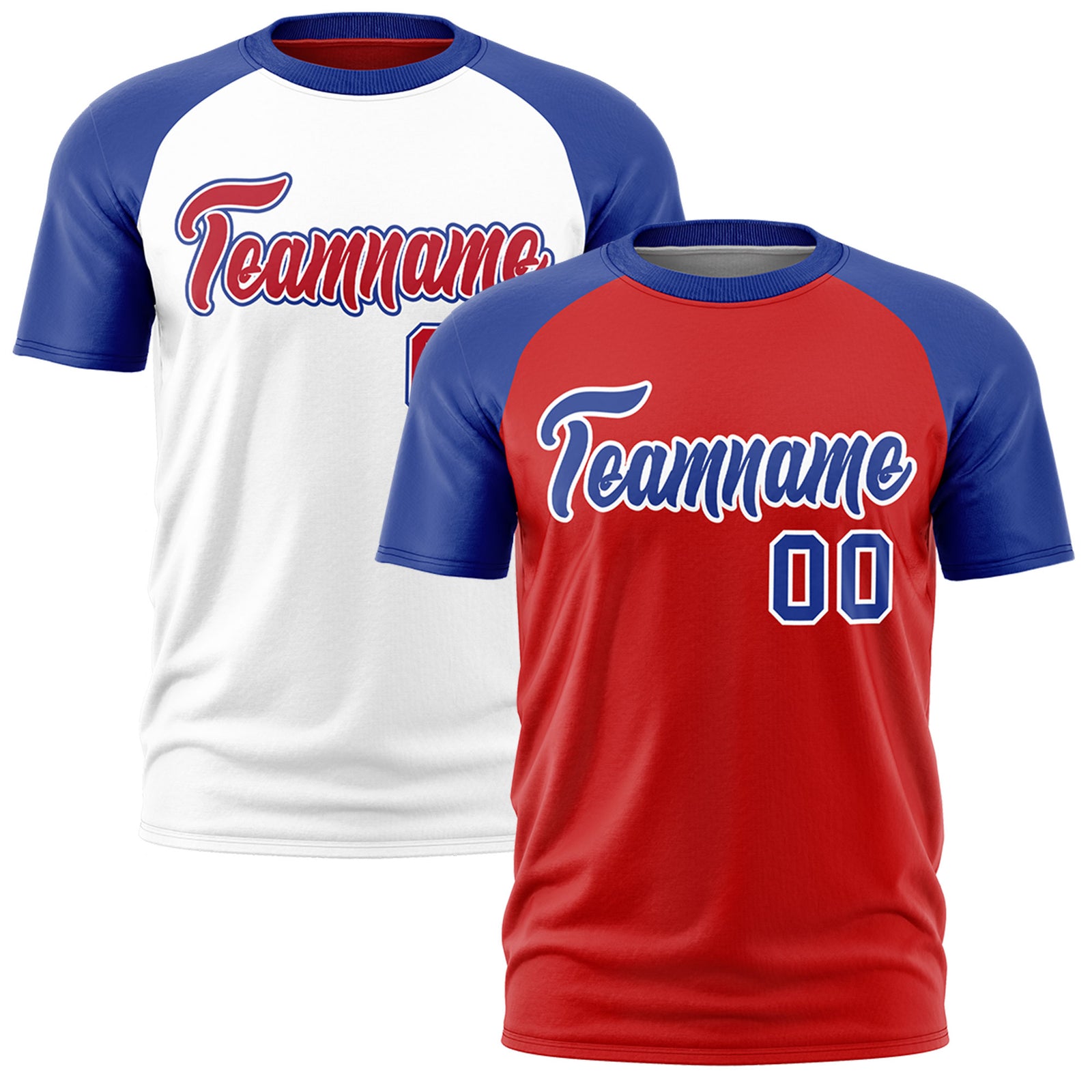 Custom Red Royal Blue White Reversible Raglan Sleeves Moisture-Wicking T-shirt| KXKSHOP