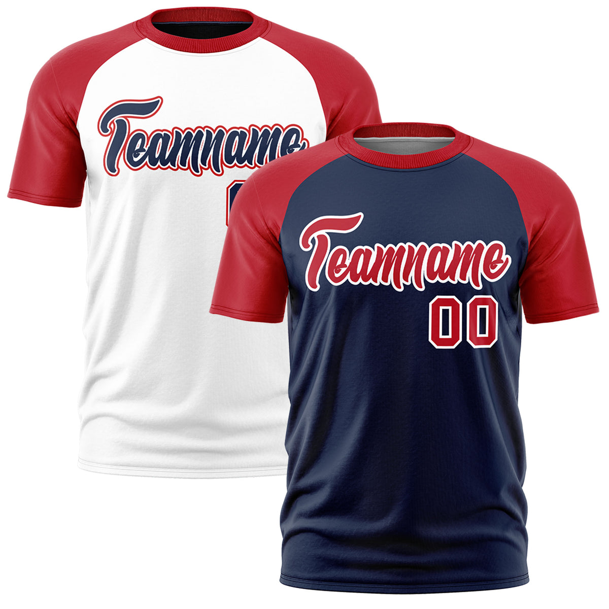 Custom Navy Red White Reversible Raglan Sleeves Moisture-Wicking T-shirt| KXKSHOP