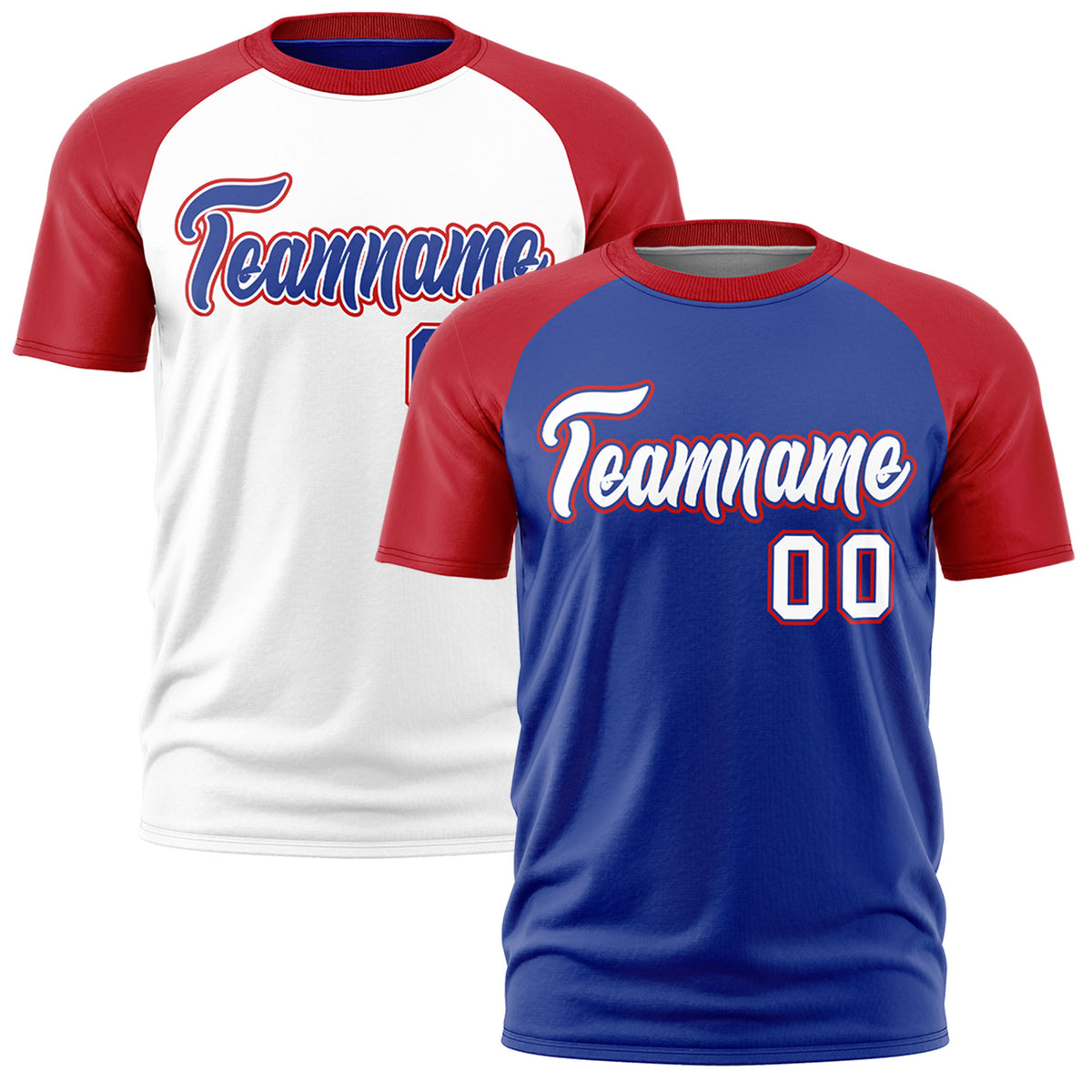 Custom Royal Blue Red White Reversible Raglan Sleeves Quick Dry T-shirt| KXKSHOP