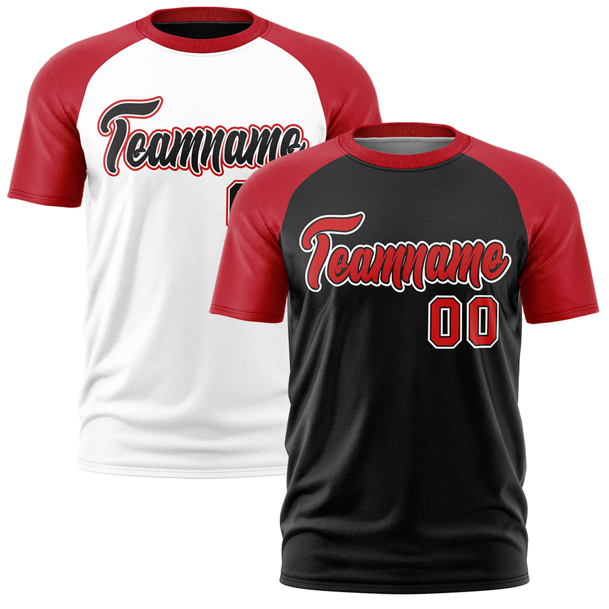 Custom Red Black White Reversible Raglan Sleeves Moisture-Wicking T-shirt| KXKSHOP