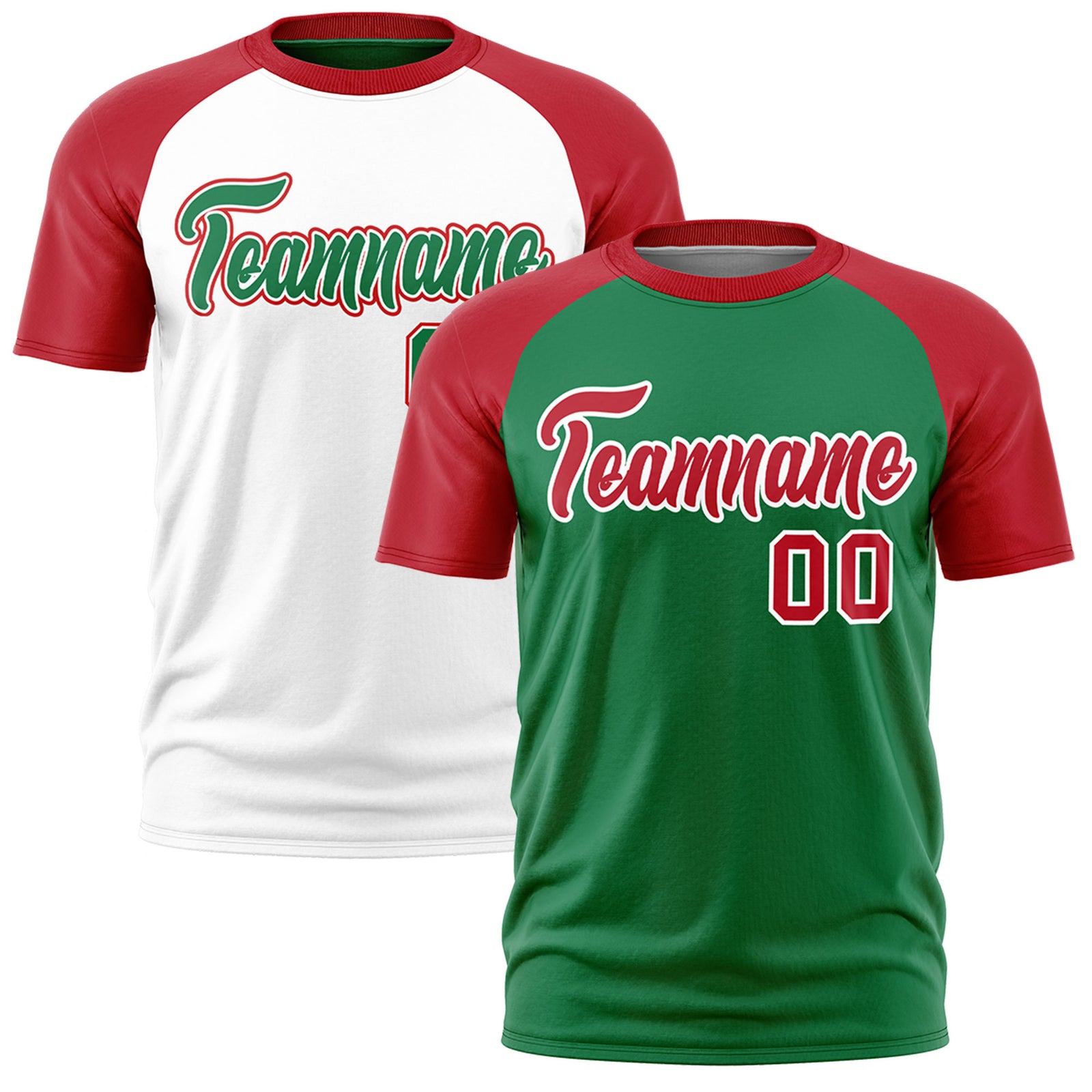 Custom Kelly Green Red White Reversible Raglan Sleeves Quick Dry T-shirt| KXKSHOP