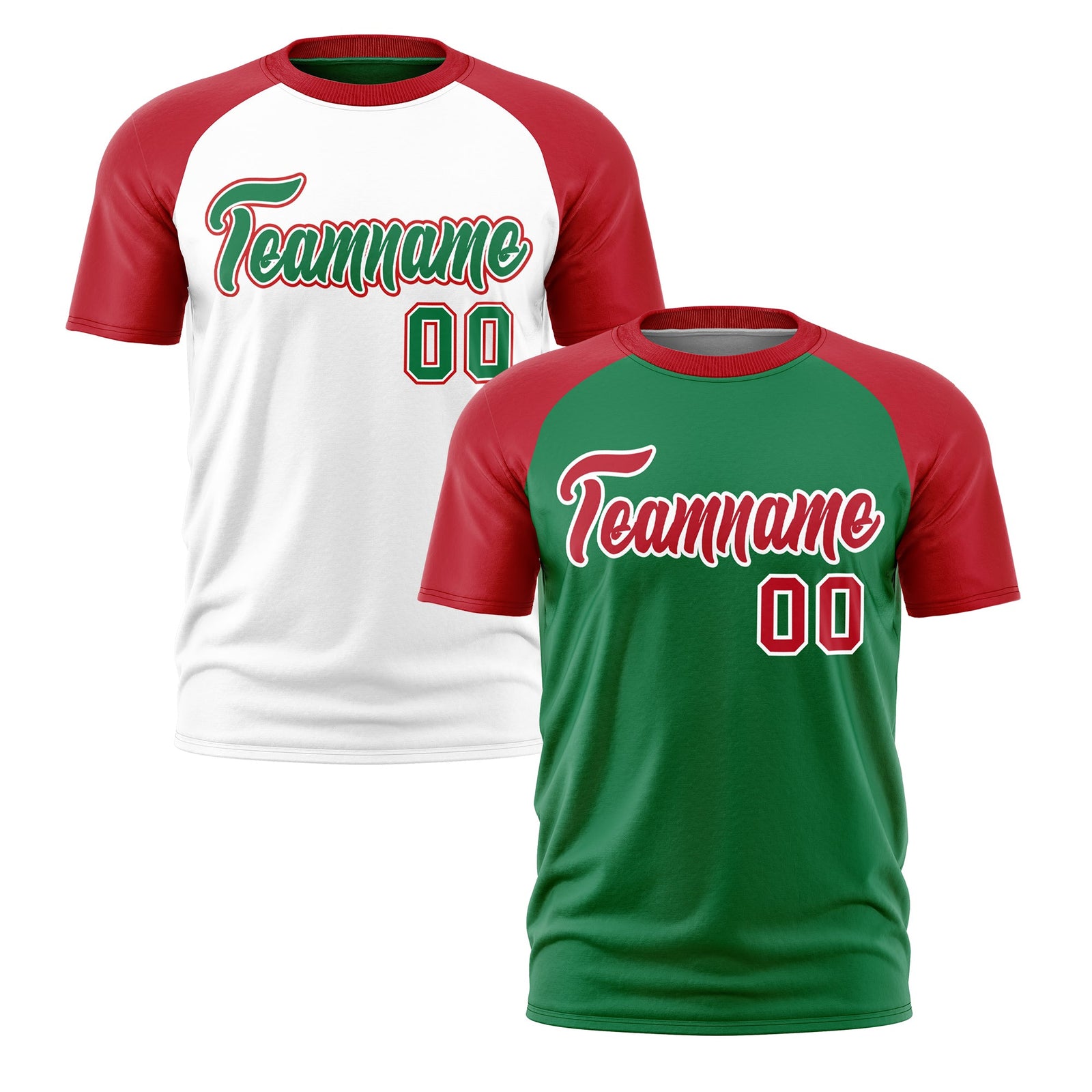 Custom Kelly Green Red White Reversible Raglan Sleeves Quick Dry T-shirt| KXKSHOP