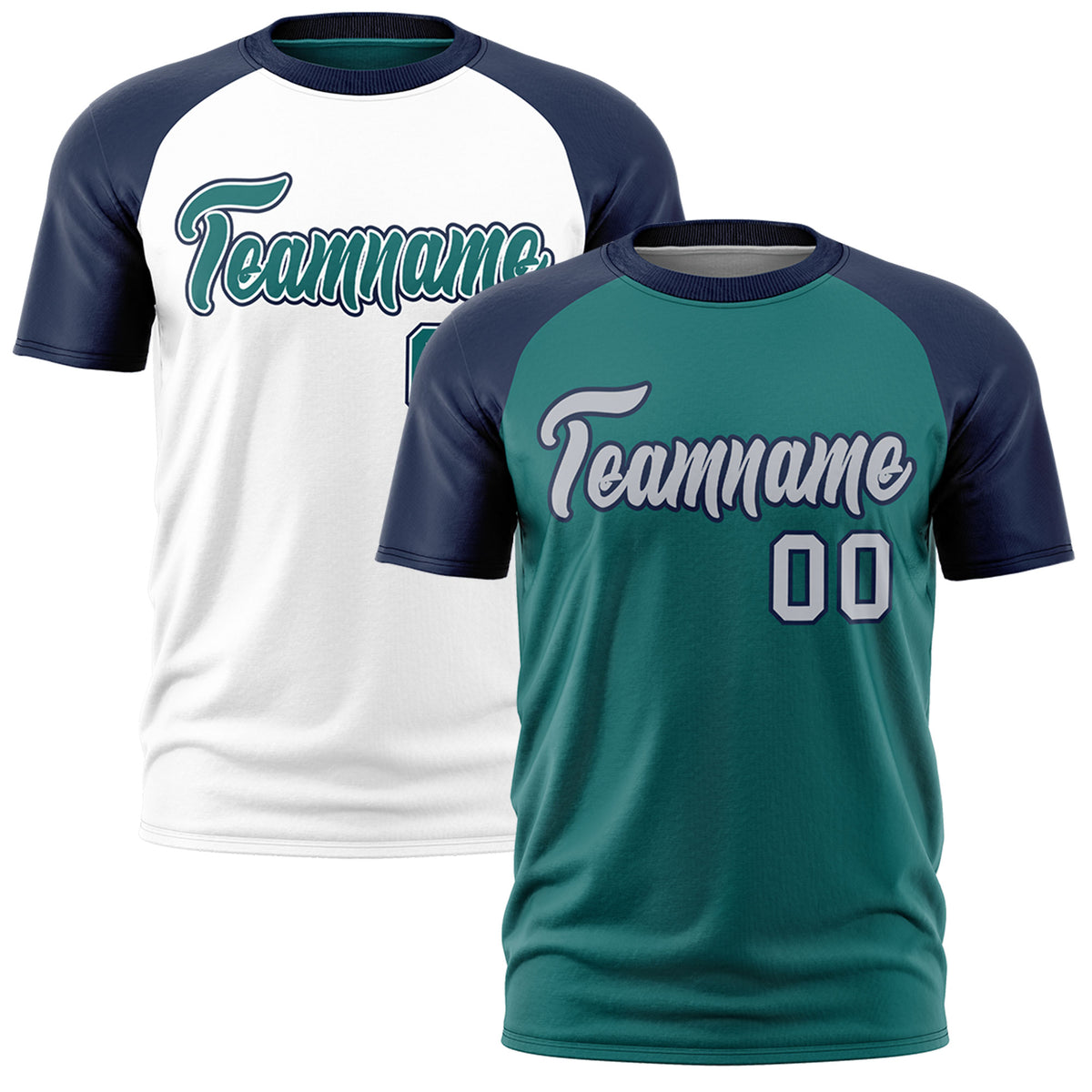Custom Teal Navy Silver Reversible Raglan Sleeves Moisture-Wicking T-shirt| KXKSHOP