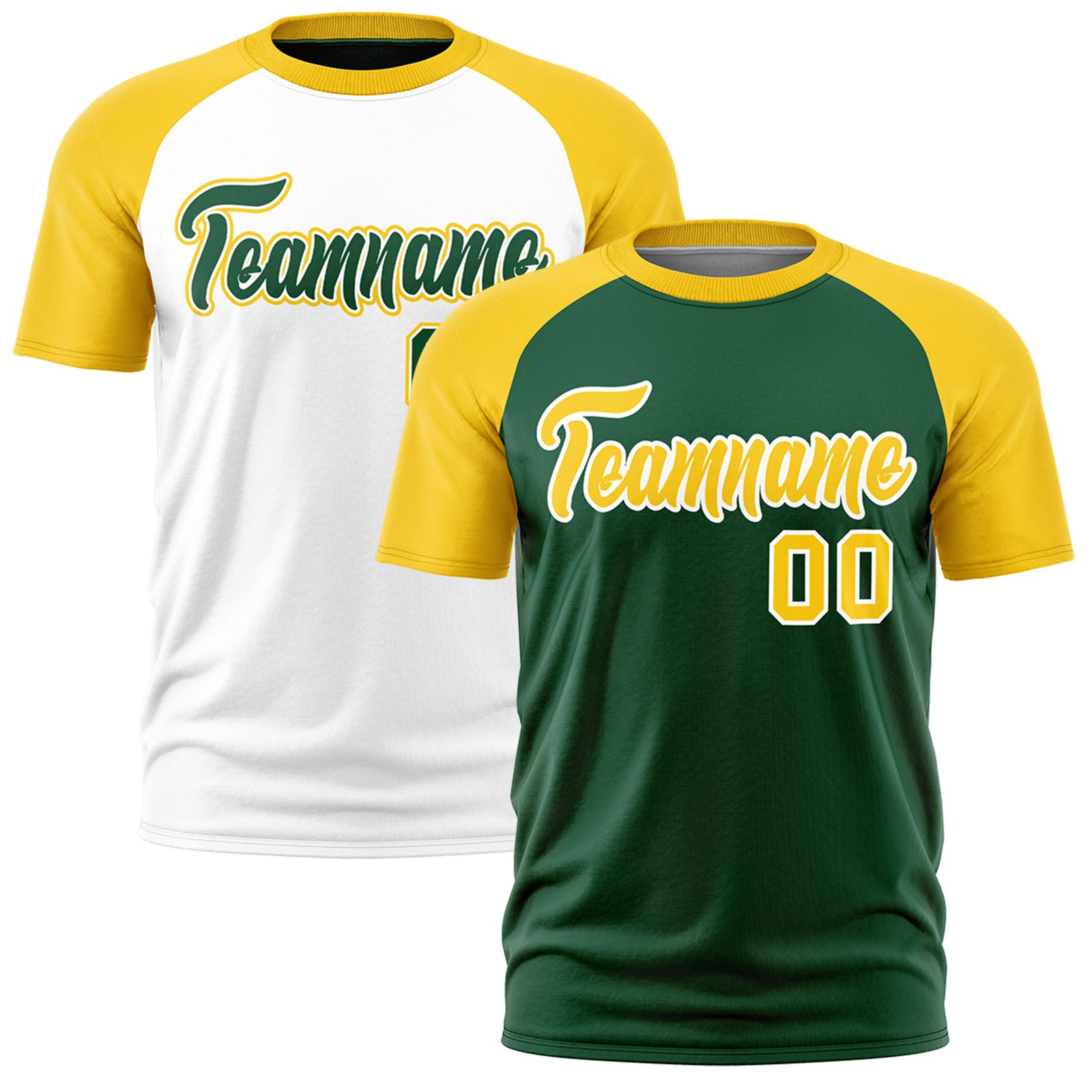 Custom Dark Green White Gold Reversible Raglan Sleeves Moisture-Wicking T-shirt| KXKSHOP