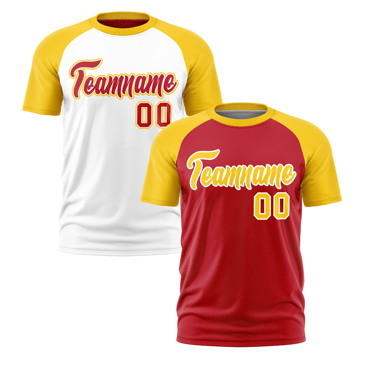 Custom Red Gold White Reversible Raglan Sleeves Moisture-Wicking T-shirt| KXKSHOP