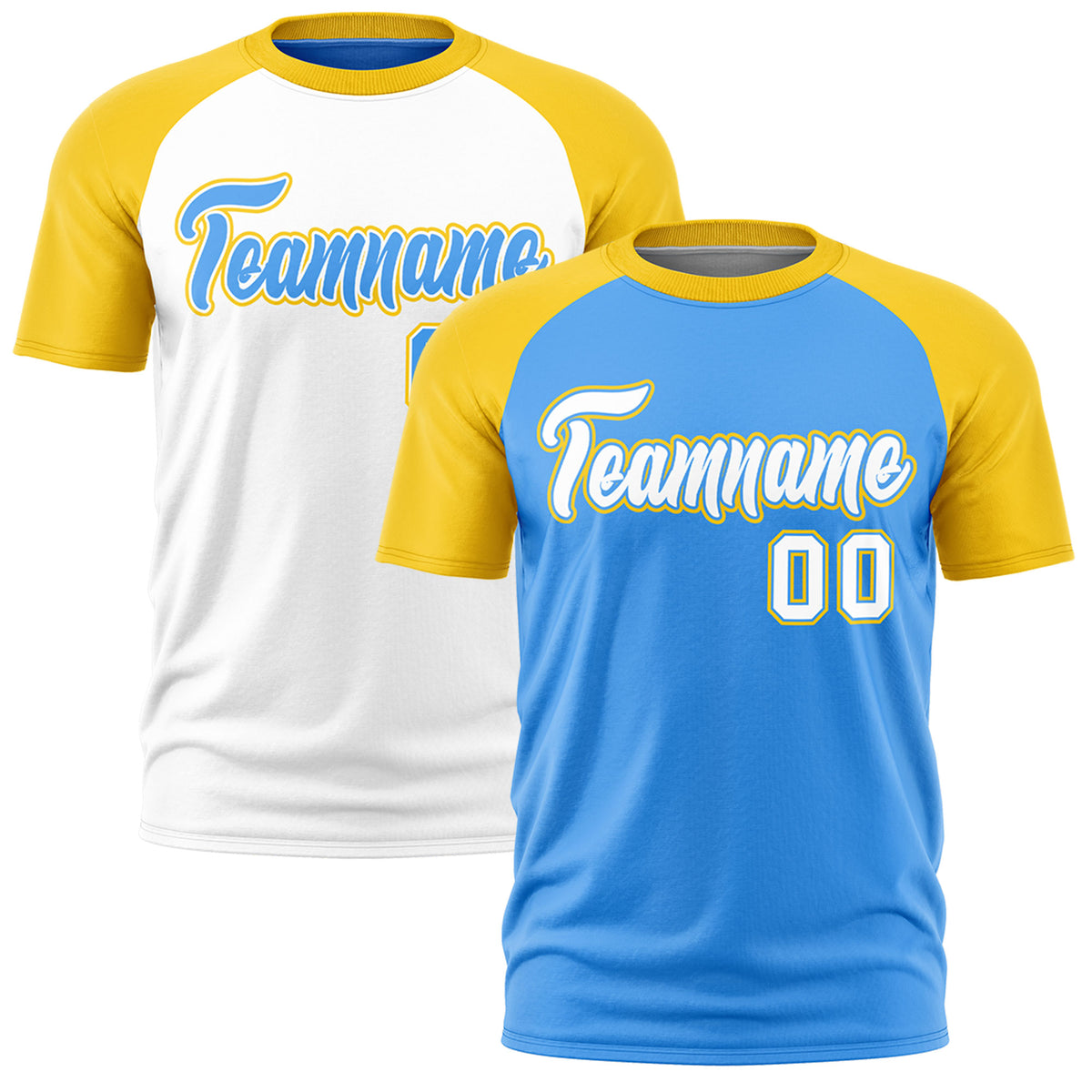Custom Powder Blue Gold White Reversible Raglan Sleeves Moisture-Wicking T-shirt| KXKSHOP