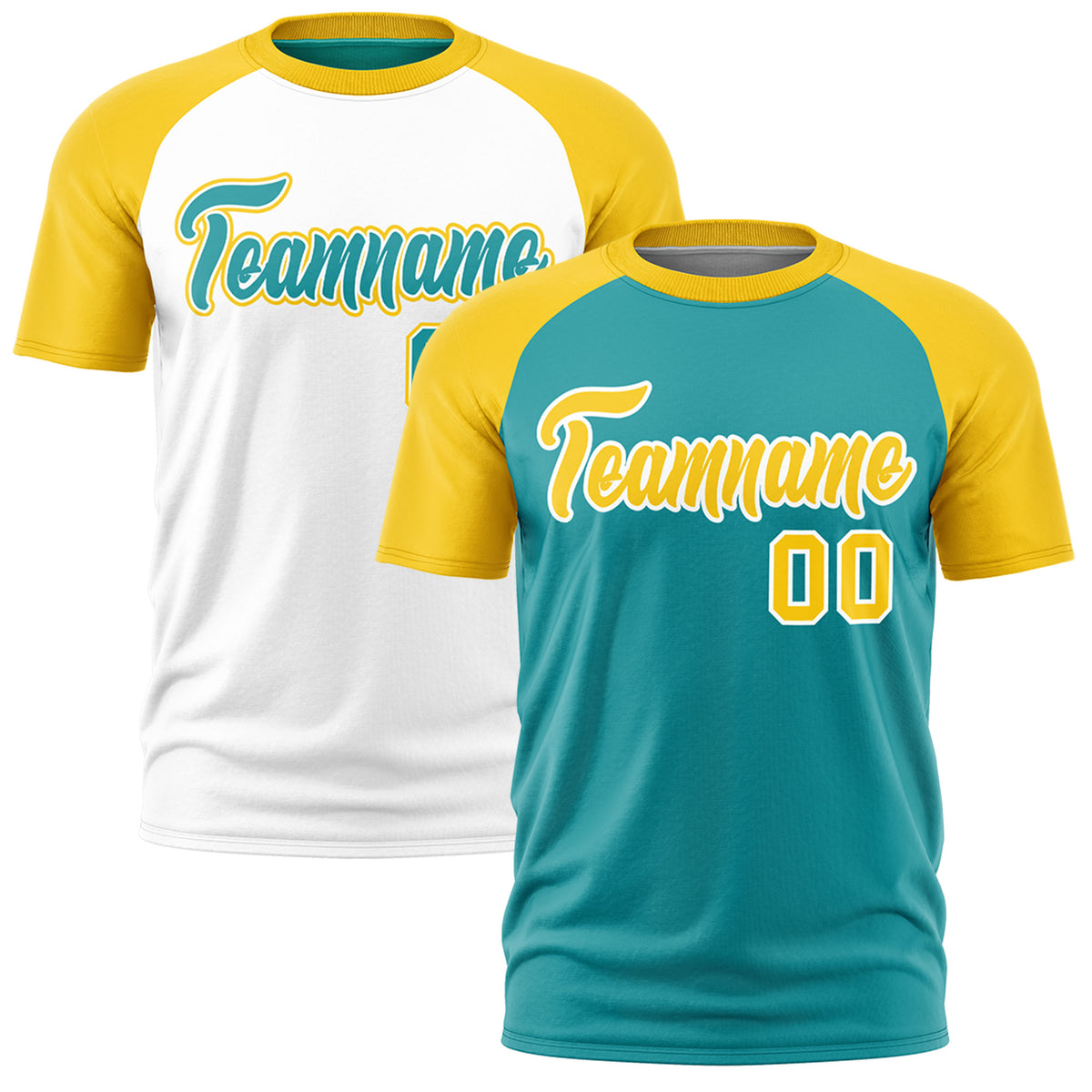Custom Aqua Gold White Reversible Raglan Sleeves Moisture-Wicking T-shirt| KXKSHOP