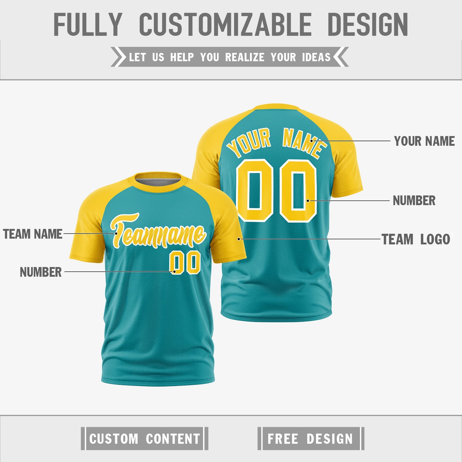 Custom Aqua Gold White Reversible Raglan Sleeves Moisture-Wicking T-shirt| KXKSHOP