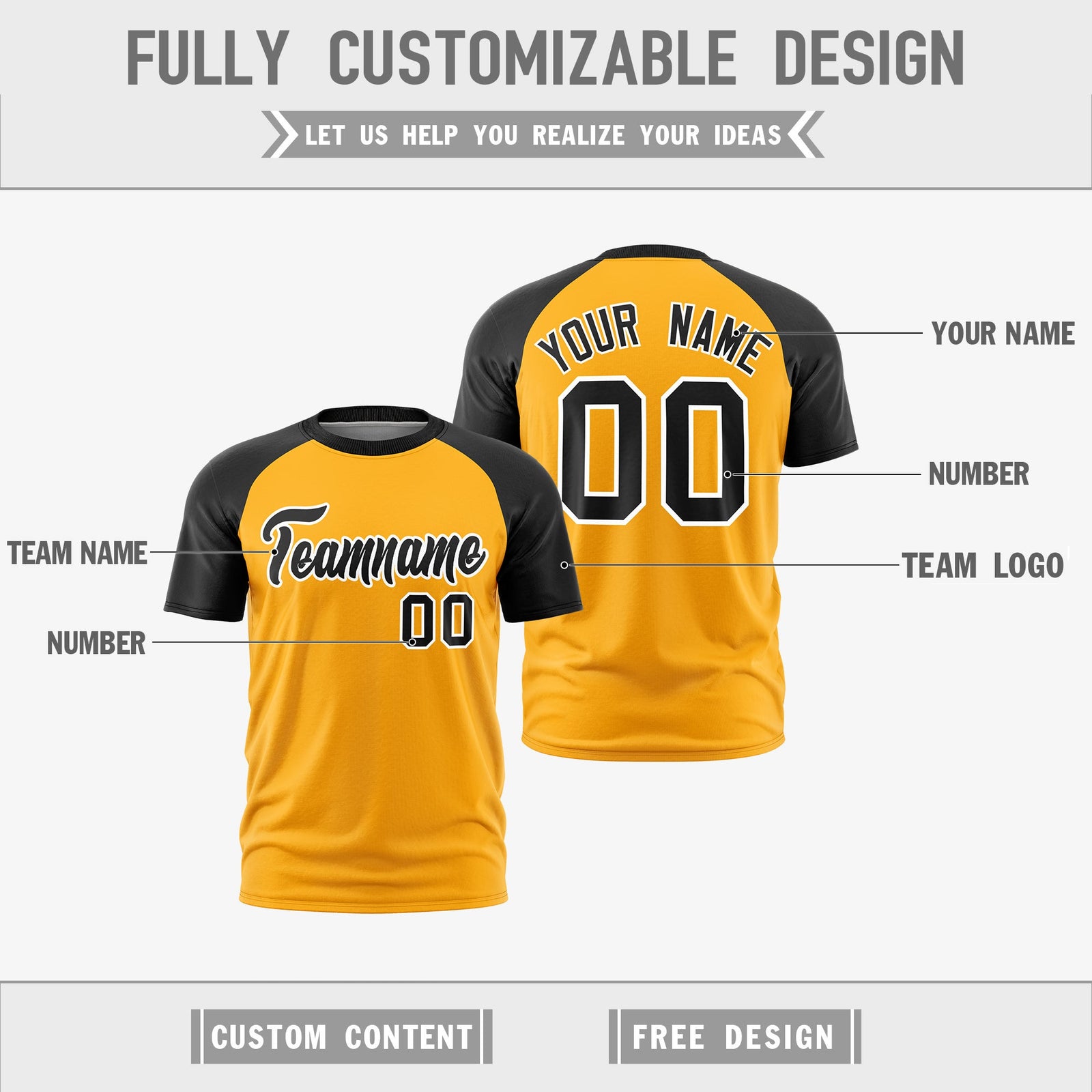 Custom Yellow Black White Reversible Raglan Sleeves Quick Dry T-shirt| KXKSHOP