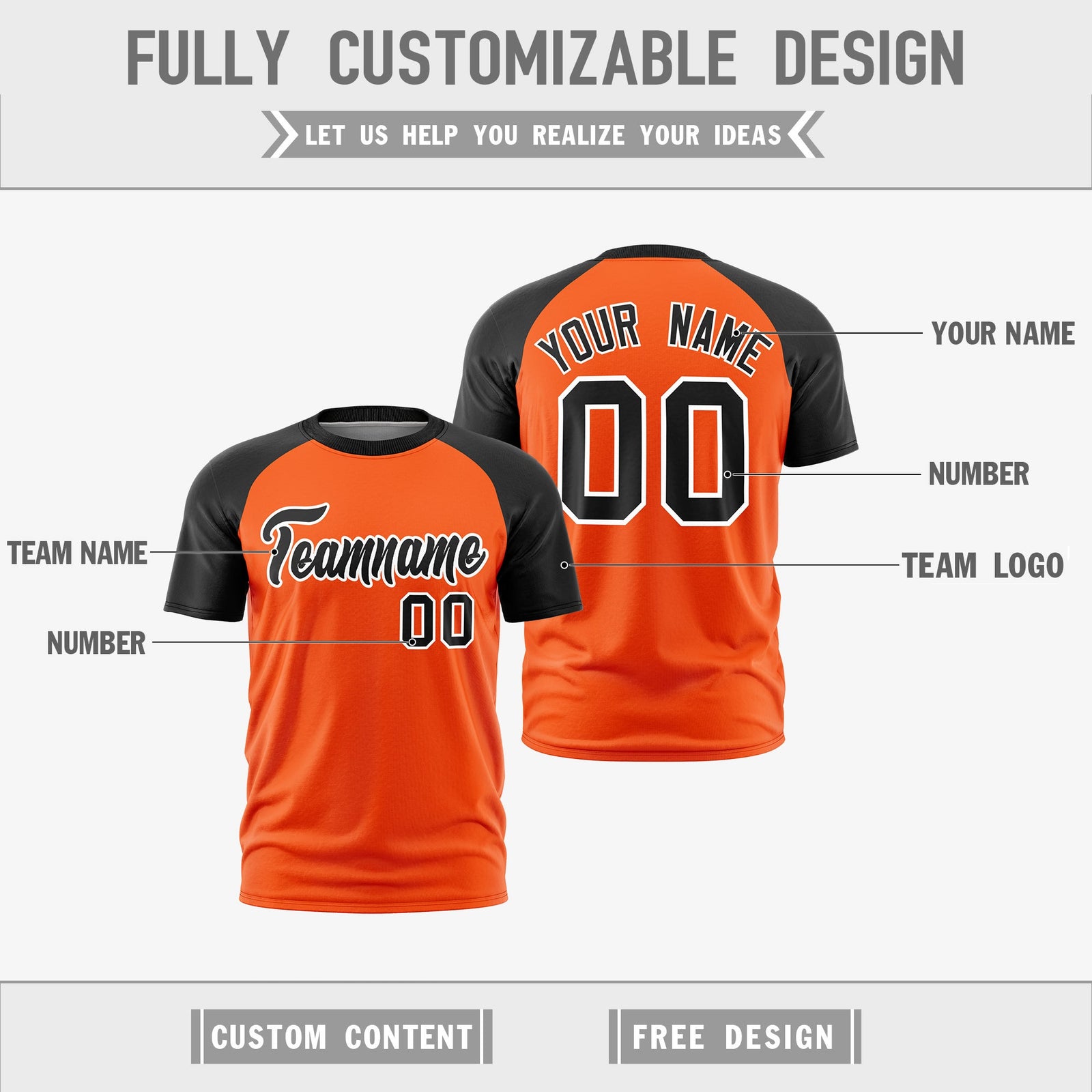 Custom Orange Black White Reversible Raglan Sleeves Moisture-Wicking T-shirt| KXKSHOP