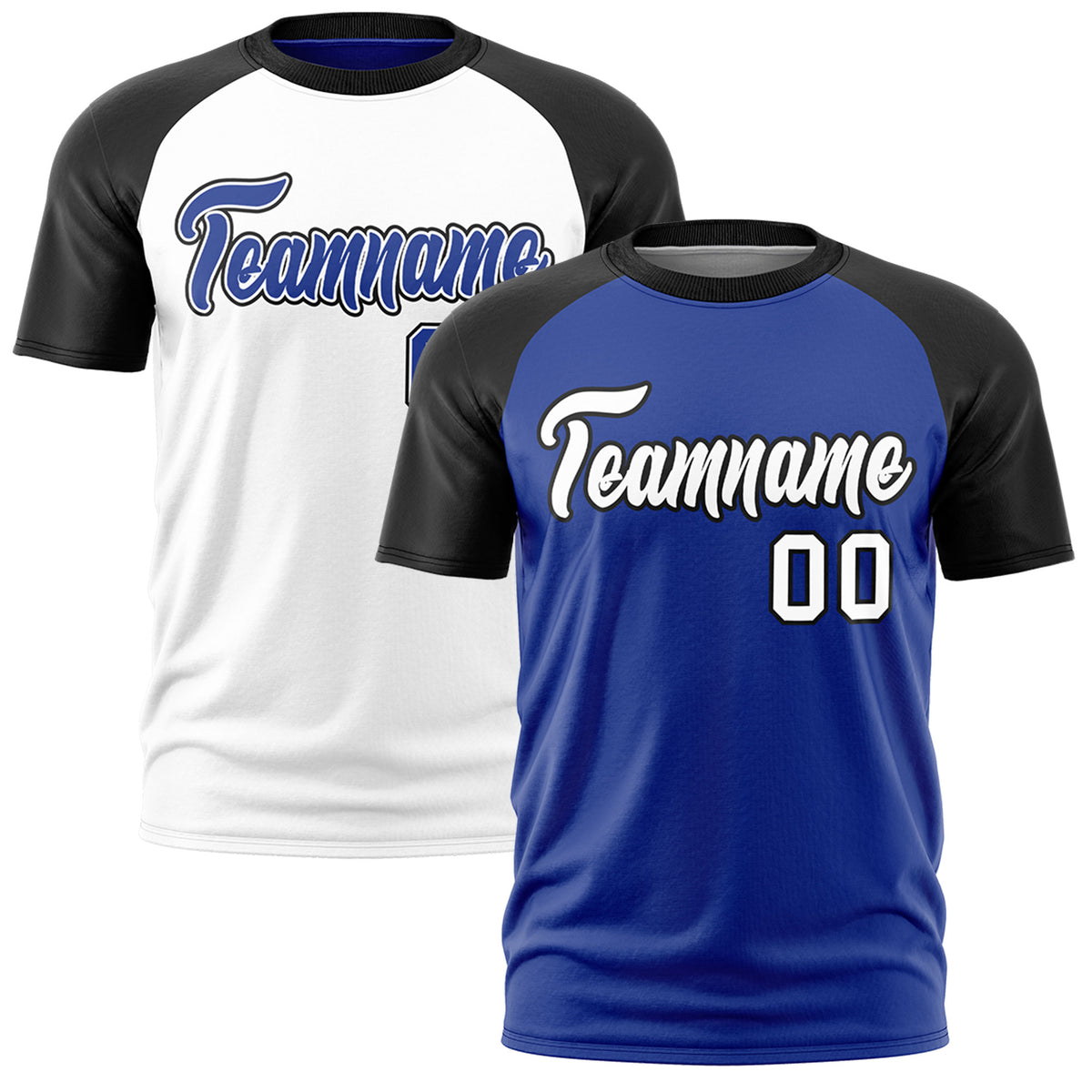 Custom Royal Blue Black White Reversible Raglan Sleeves Moisture-Wicking T-shirt| KXKSHOP