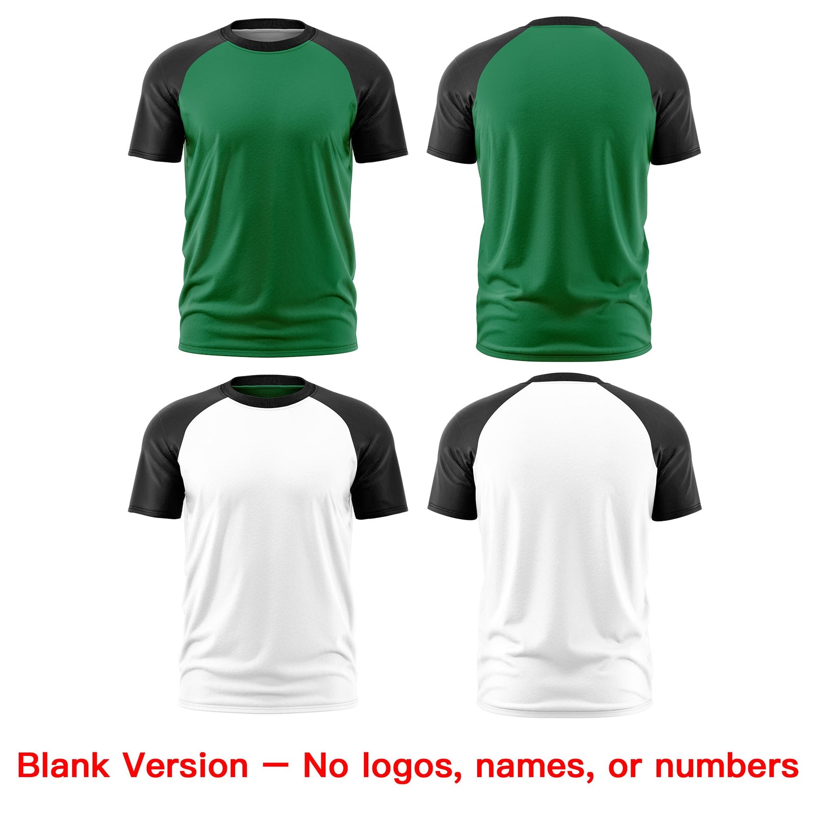 Custom Kelly Green Black White Reversible Raglan Sleeves Quick Dry T-shirt| KXKSHOP