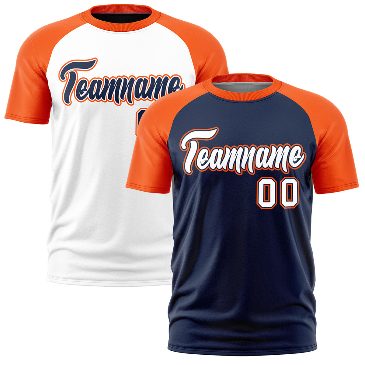 Custom Navy Orange White Reversible Raglan Sleeves Moisture-Wicking T-shirt| KXKSHOP