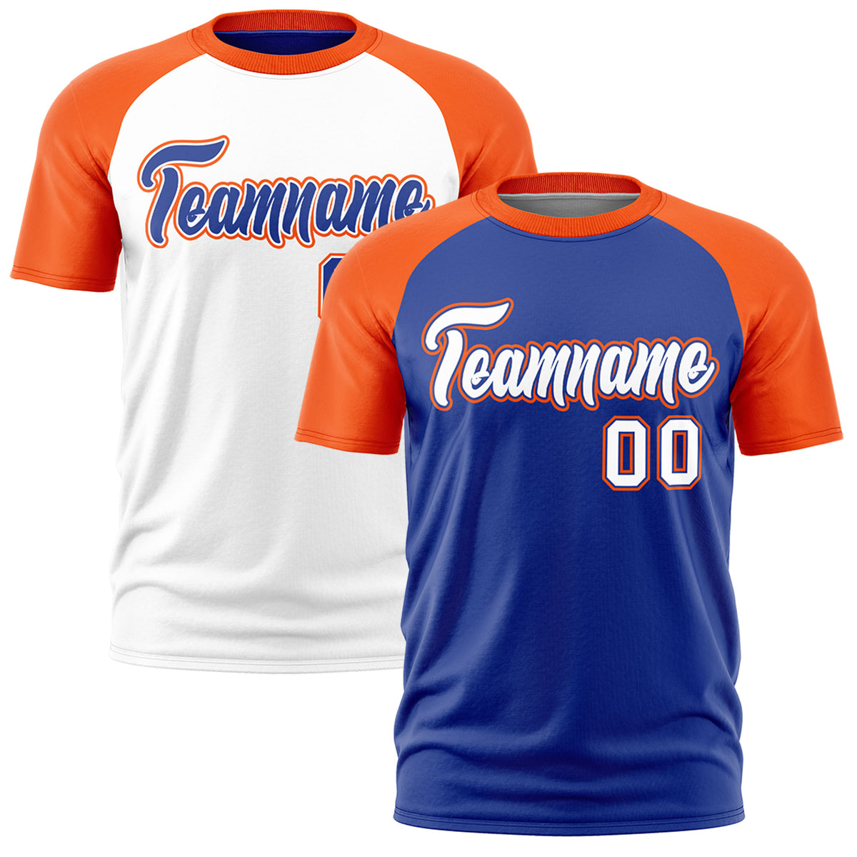 Custom Royal Blue Orange White Reversible Raglan Sleeves Moisture-Wicking T-shirt| KXKSHOP