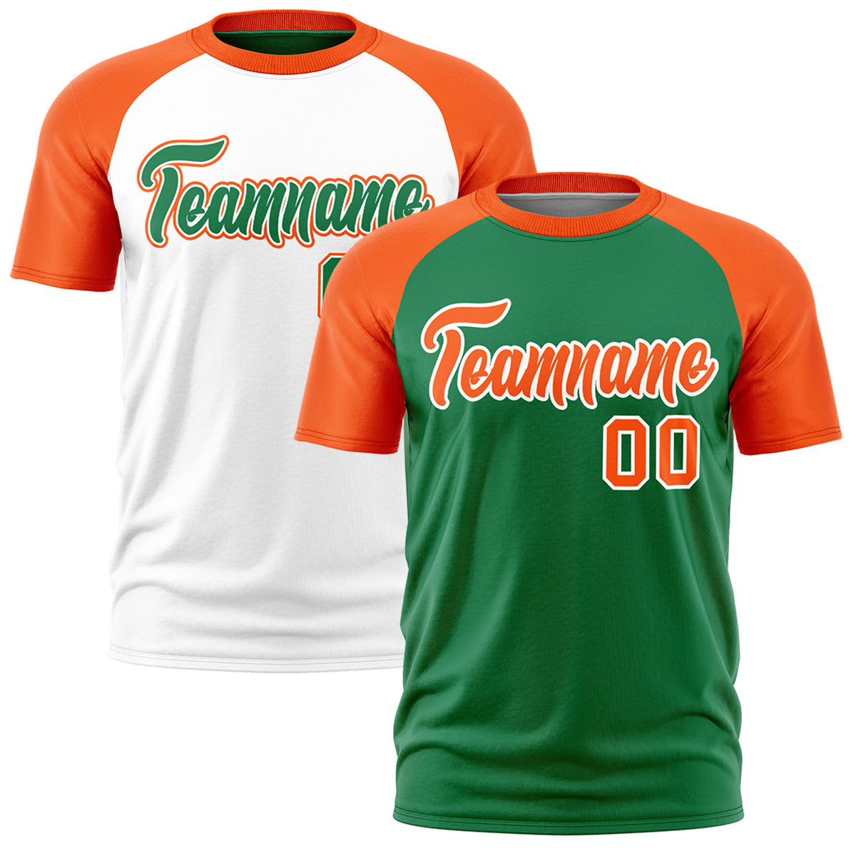 Custom Kelly Green Orange White Reversible Raglan Sleeves Quick Dry T-shirt| KXKSHOP