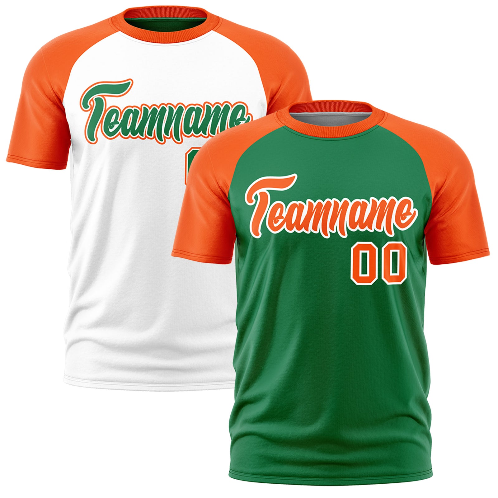 Custom Kelly Green Orange White Reversible Raglan Sleeves Quick Dry T-shirt| KXKSHOP