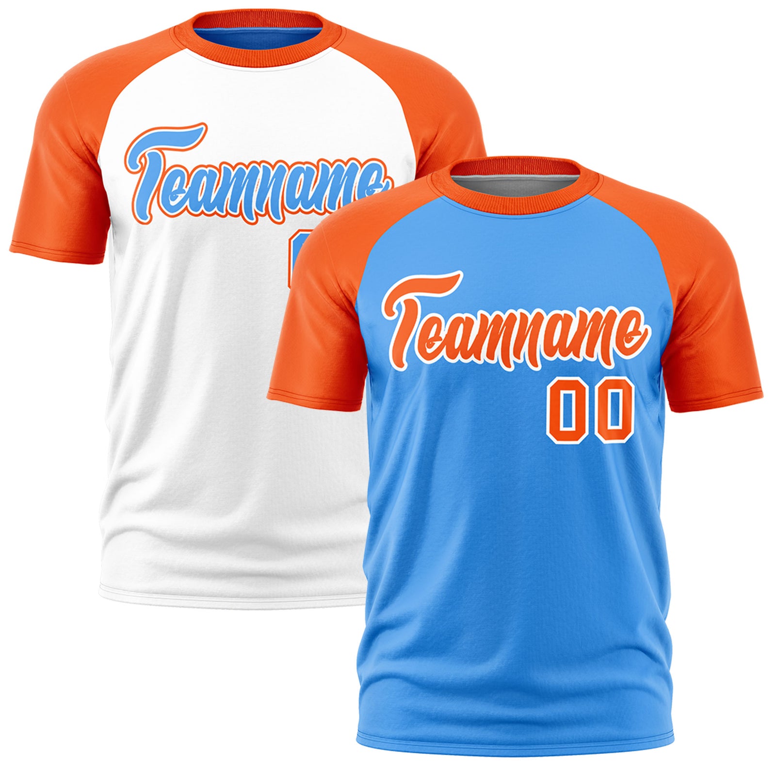 Custom Powder Blue Orange White Reversible Raglan Sleeves Moisture-Wicking T-shirt| KXKSHOP